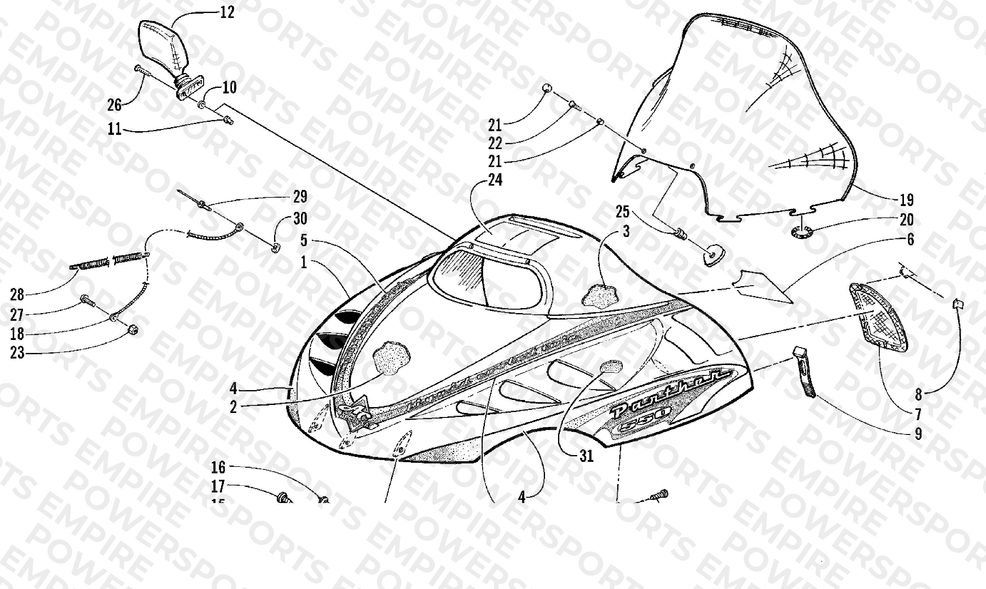 HOOD AND WINDSHIELD ASSEMBLY