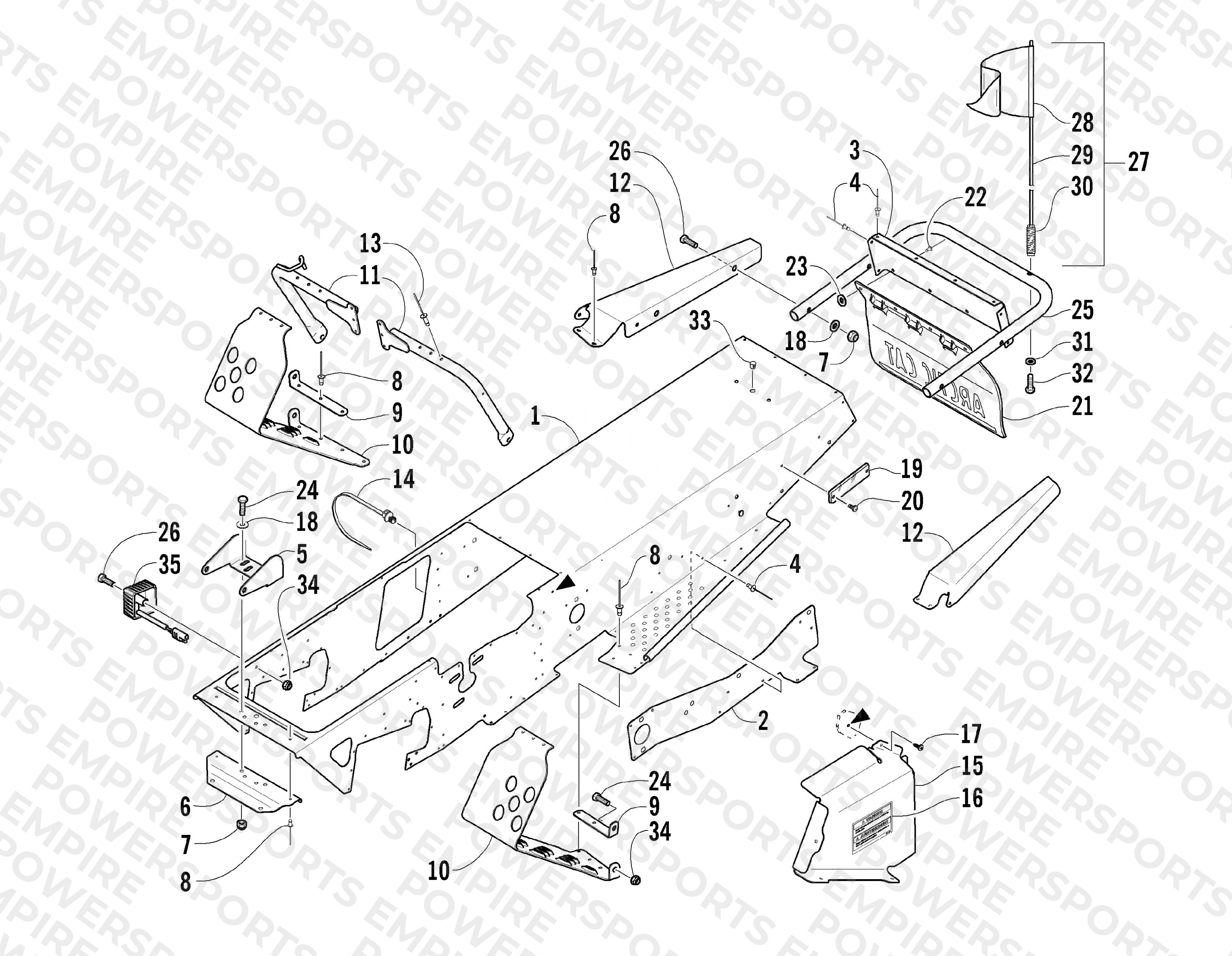 CHASSIS, FOOTREST, AND REAR BUMPER ASSEMBLY