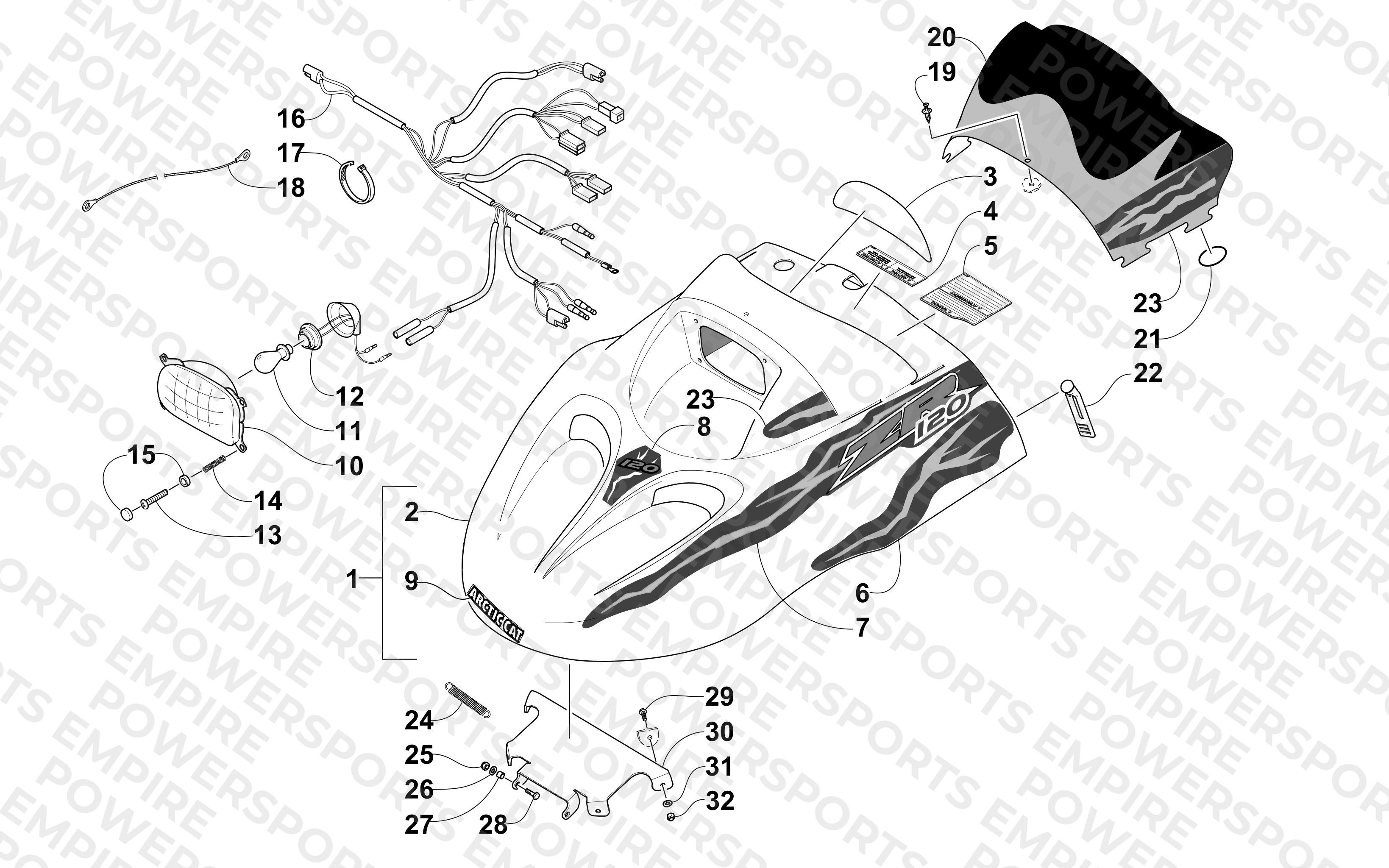 HOOD, HEADLIGHT, AND WINDSHIELD ASSEMBLY