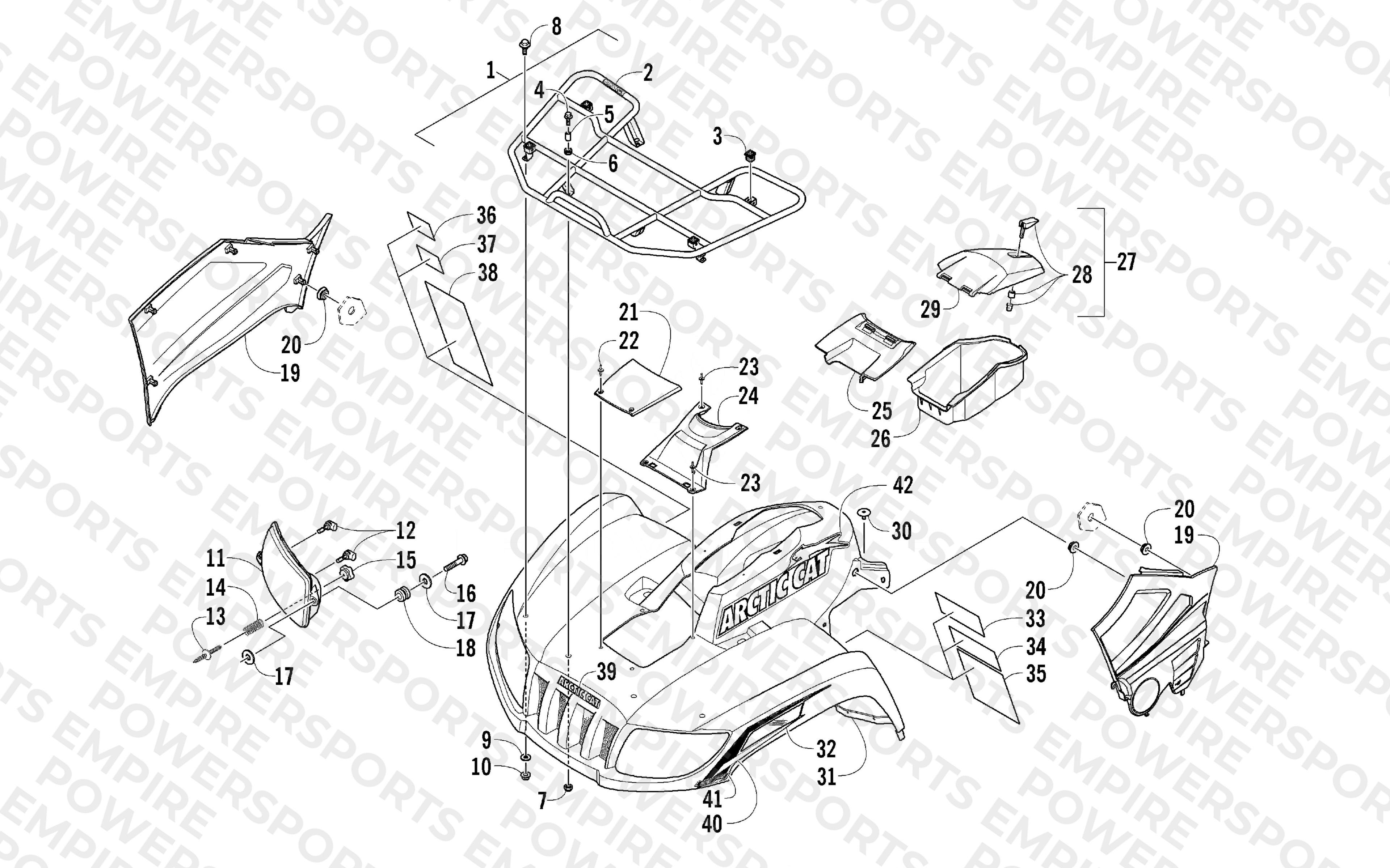 FRONT RACK, BODY PANEL, AND HEADLIGHT ASSEMBLIES