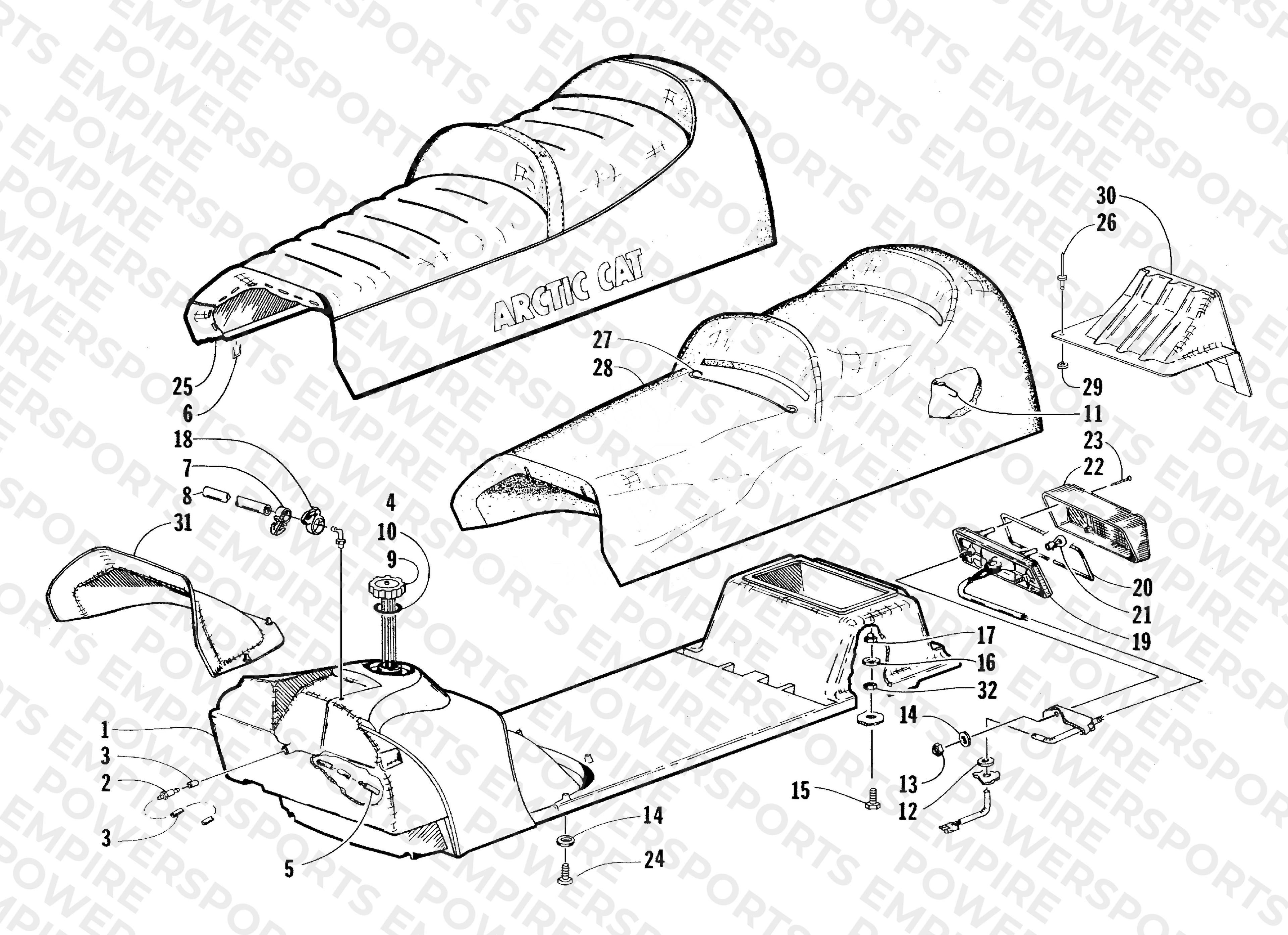 GAS TANK, SEAT AND TAILLIGHT ASSEMBLY