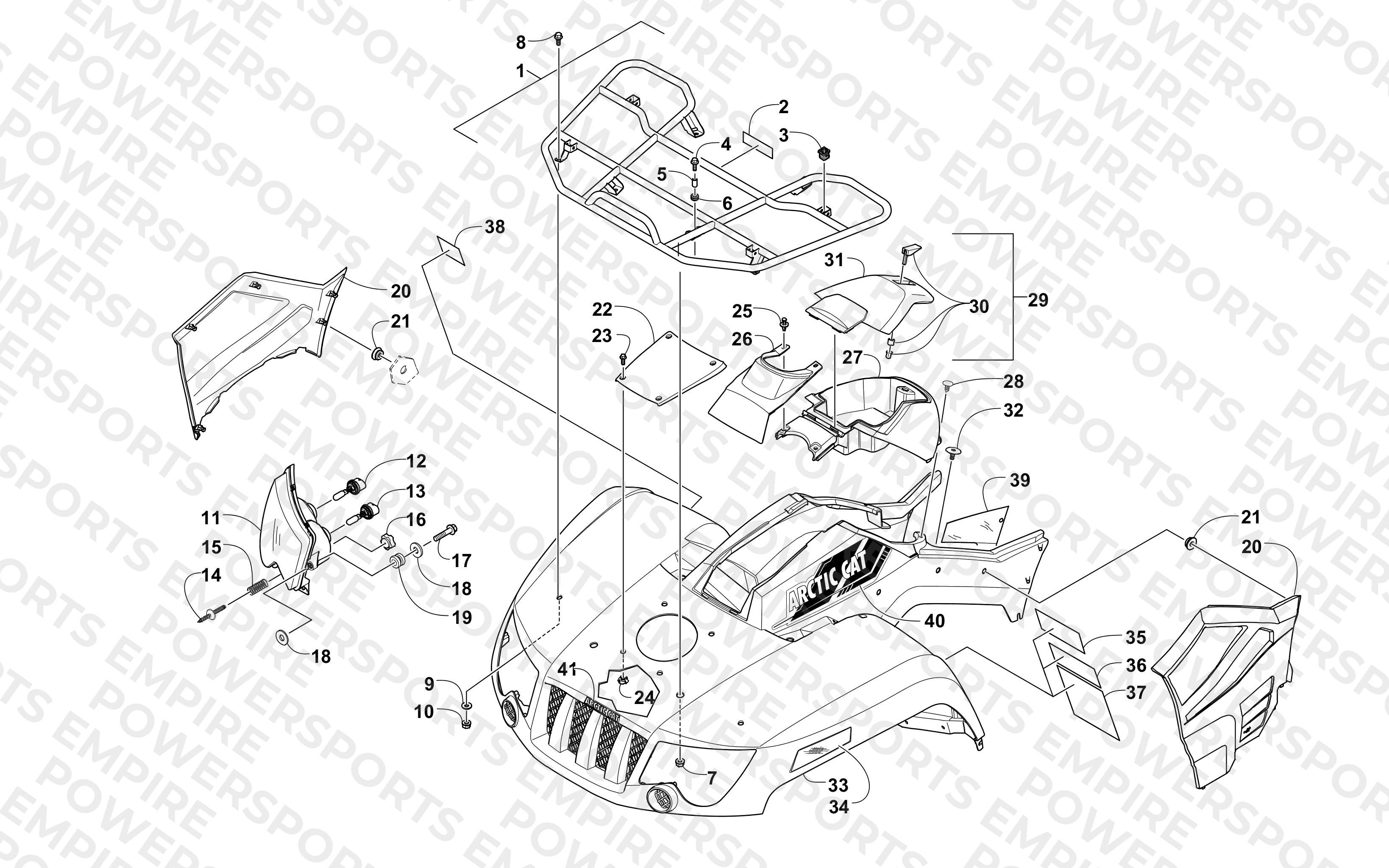 FRONT RACK, BODY PANEL, AND HEADLIGHT ASSEMBLIES