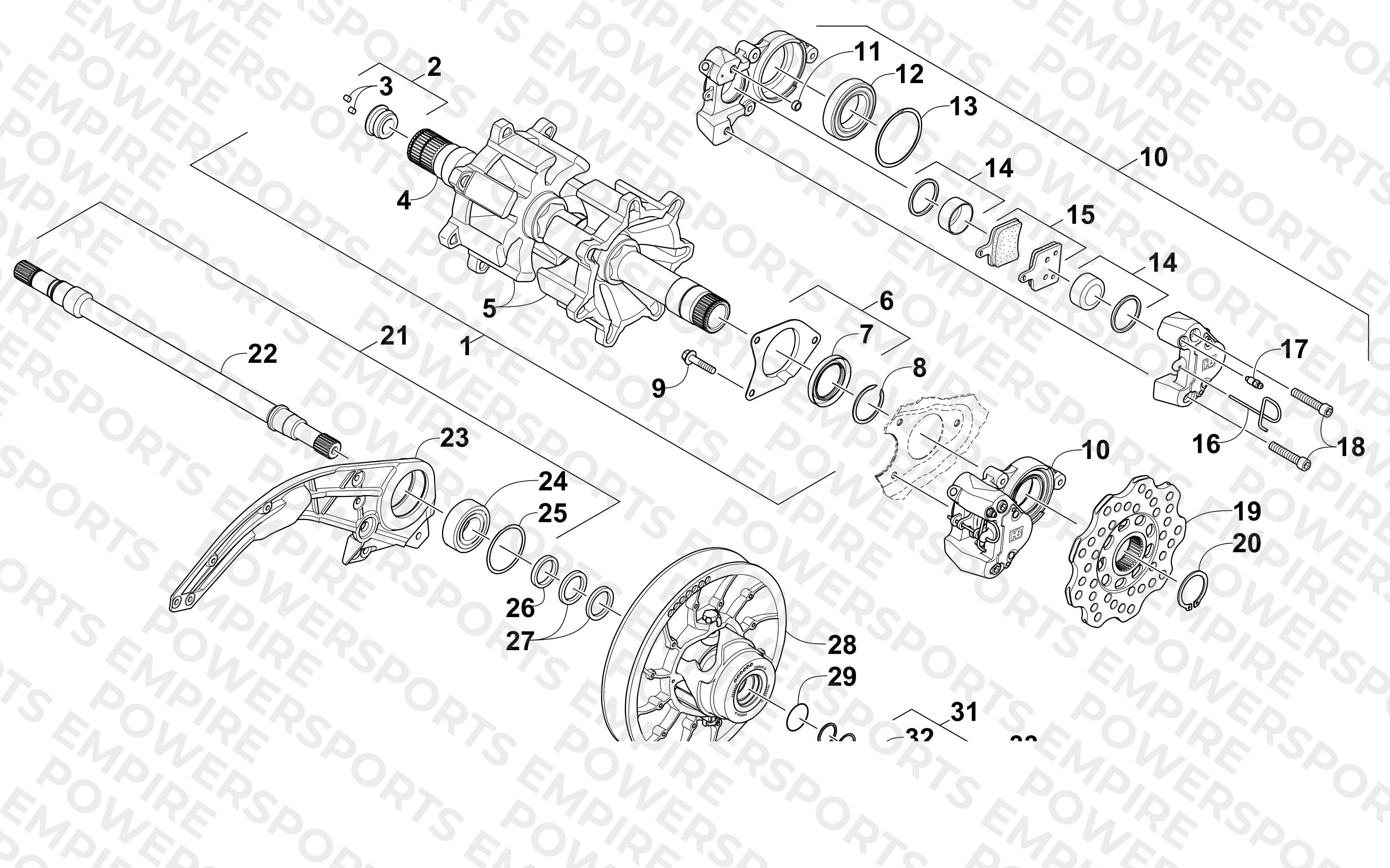 DRIVE TRAIN SHAFTS AND BRAKE ASSEMBLIES