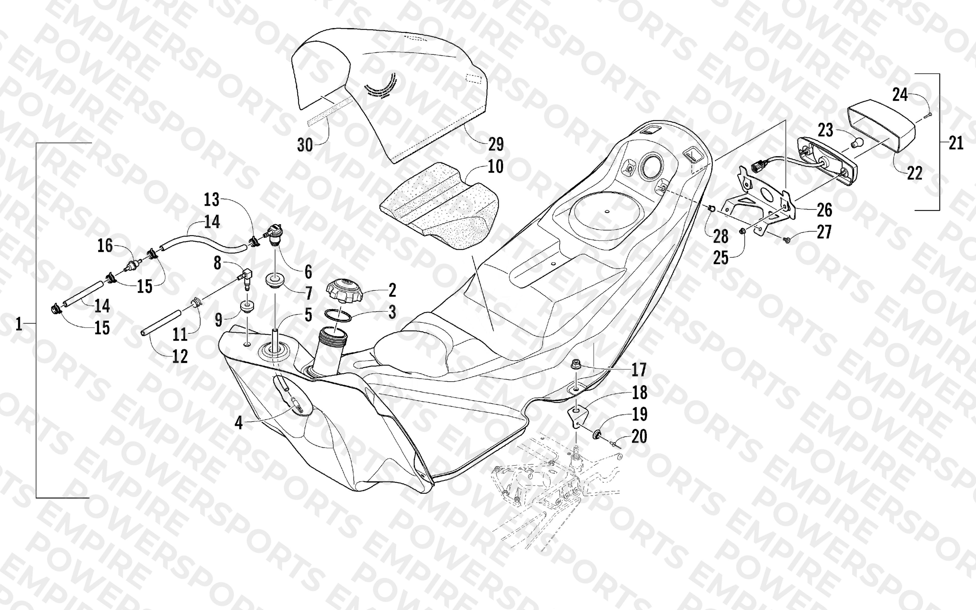 GAS TANK AND TAILLIGHT ASSEMBLY