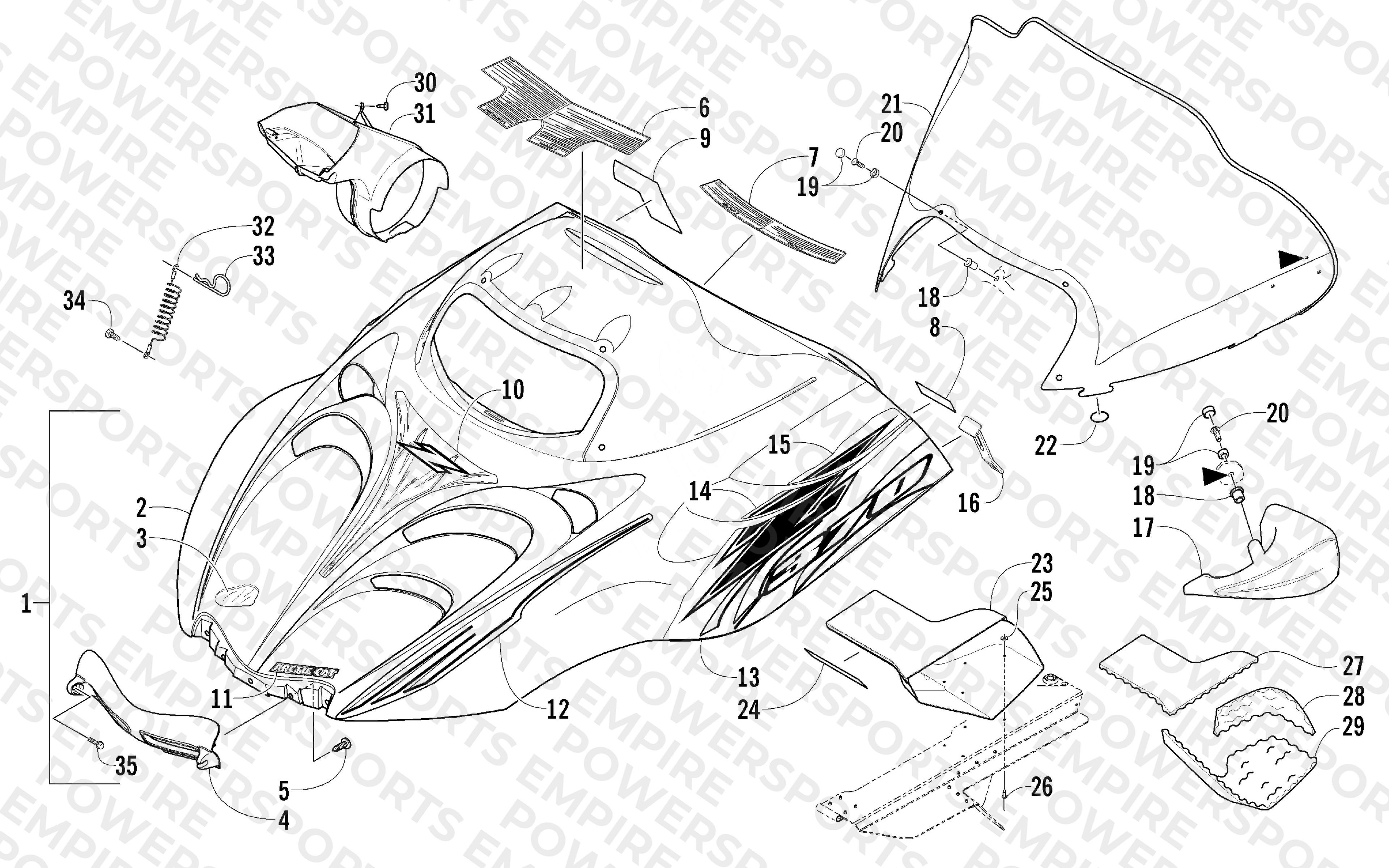 HOOD AND WINDSHIELD ASSEMBLY