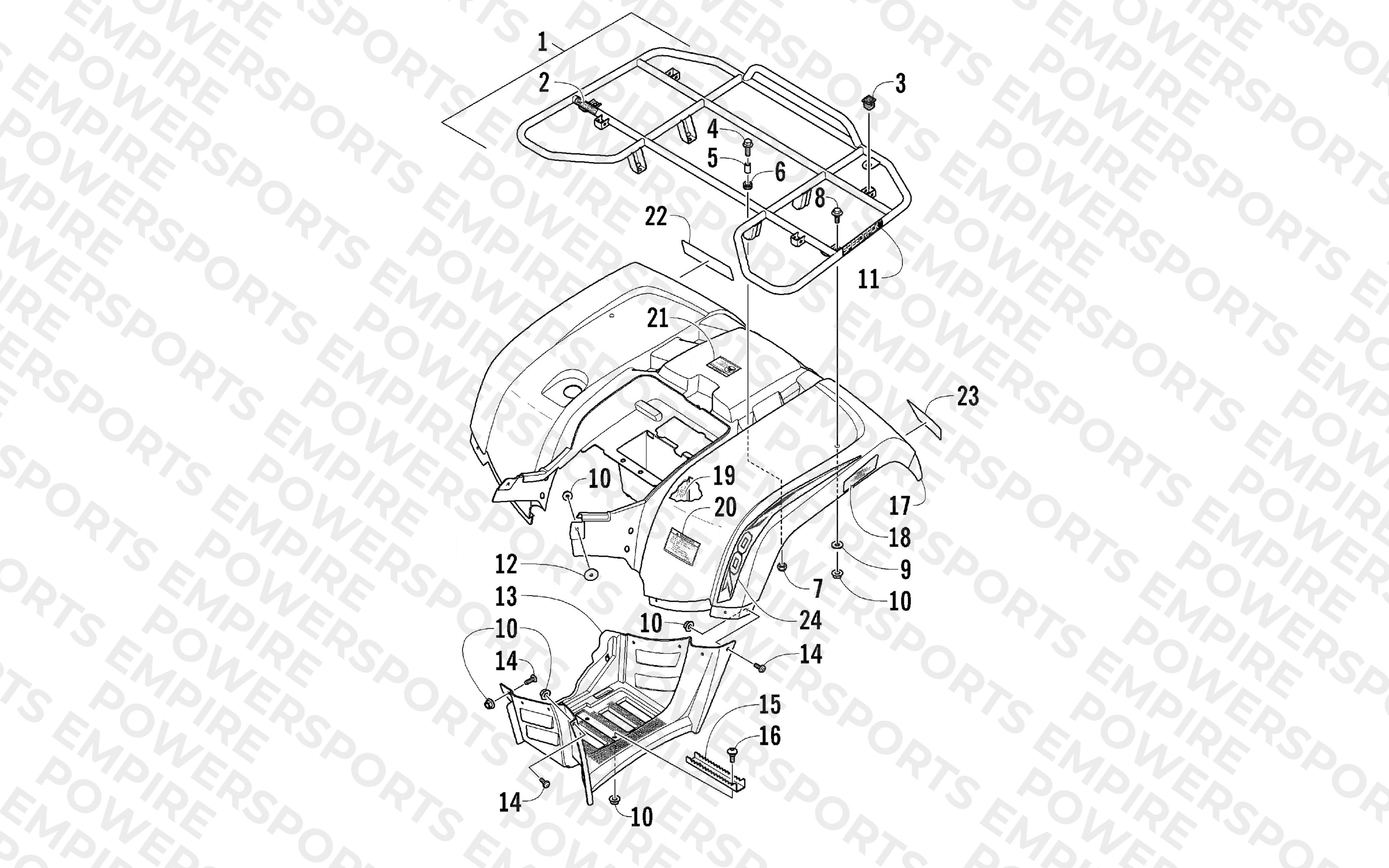 REAR RACK, BODY PANEL, AND FOOTWELL ASSEMBLIES