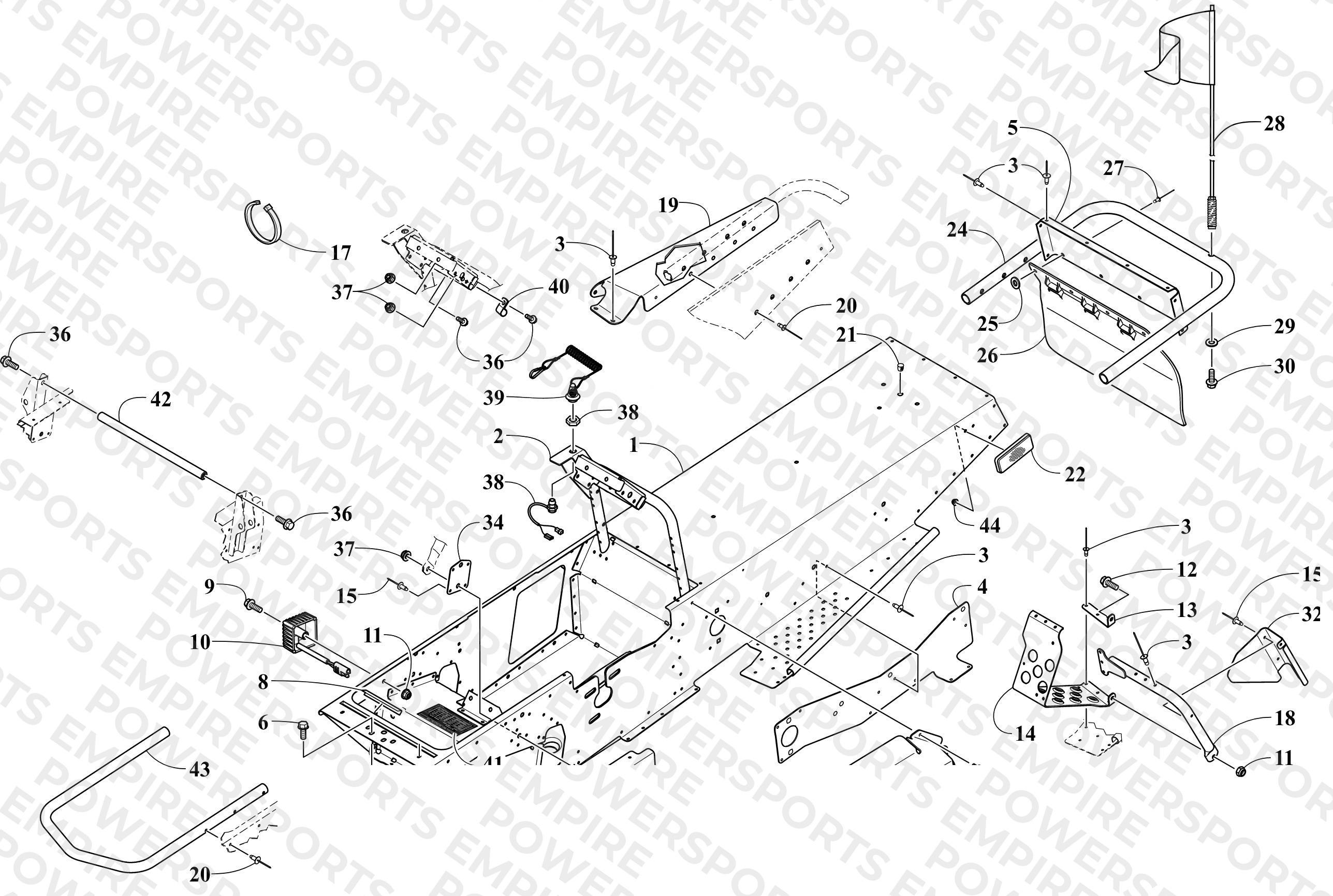 CHASSIS, FOOTREST, AND REAR BUMPER ASSEMBLY