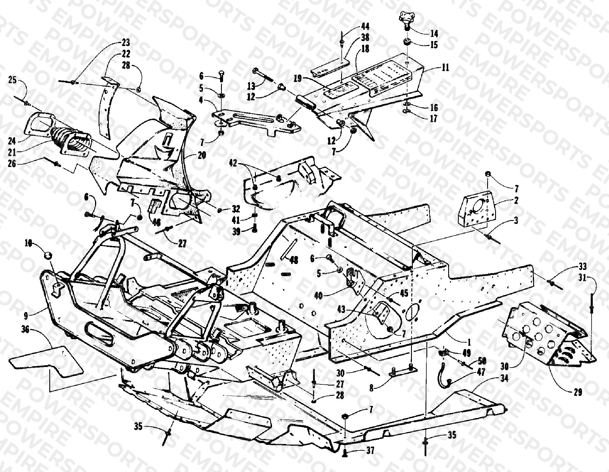 FRONT FRAME, BELLY PAN AND FOOTREST ASSEMBLY