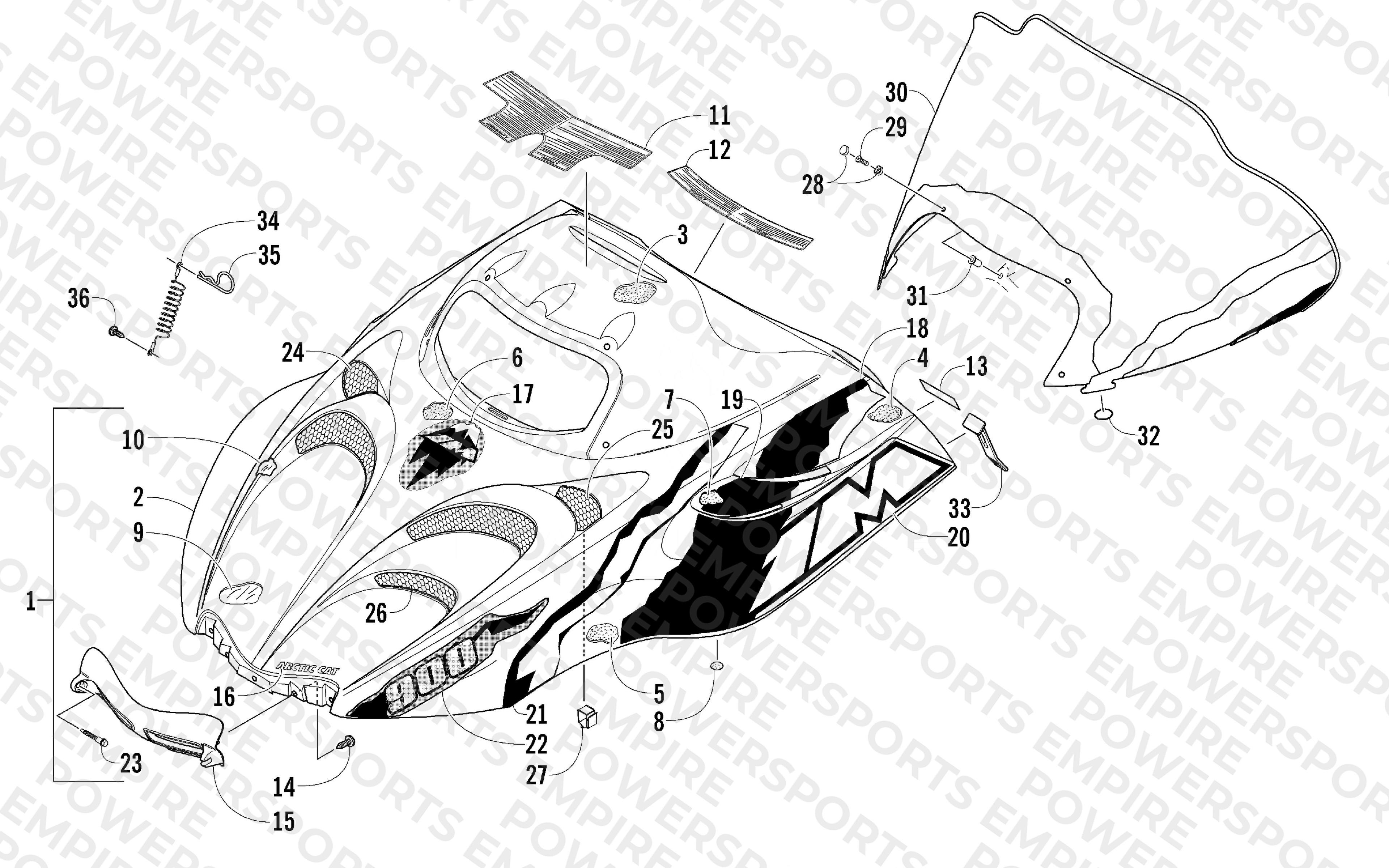 HOOD AND WINDSHIELD ASSEMBLY