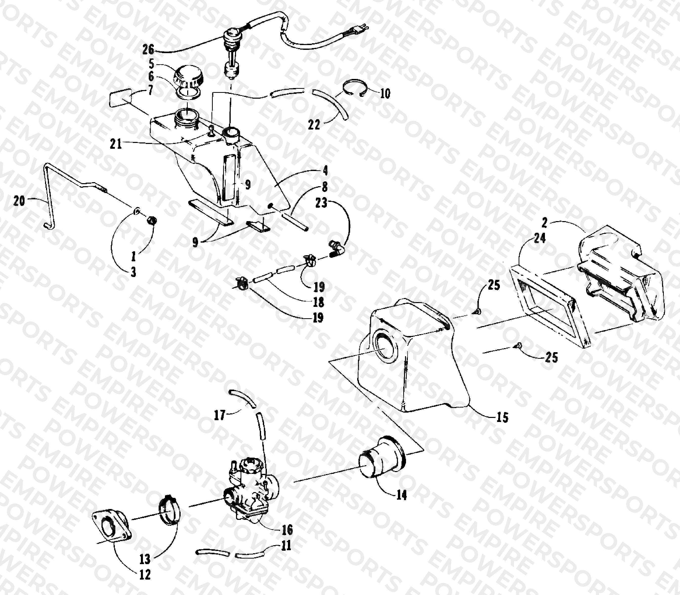 OIL TANK, CARBURETOR, AND AIR SILENCER ASSEMBLY