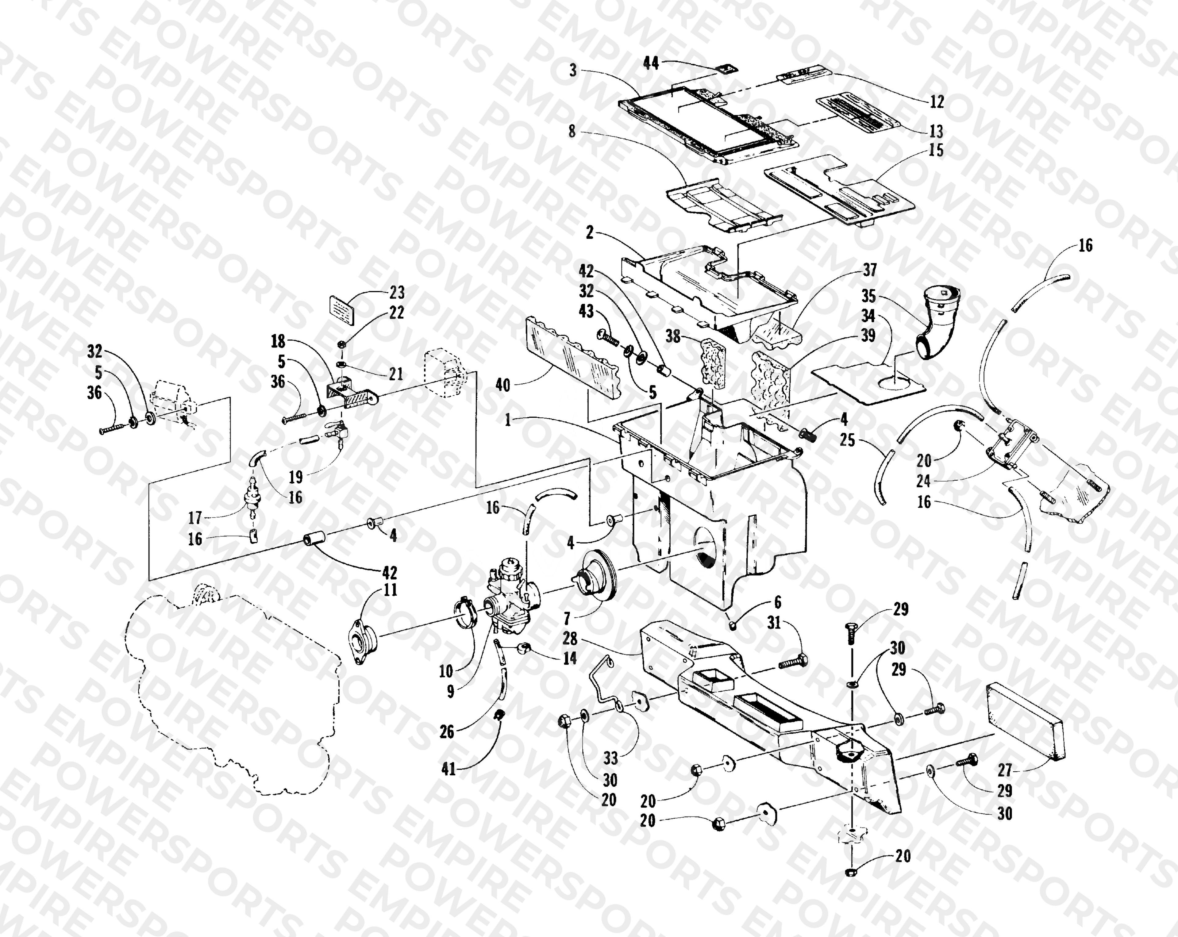 CARBURETOR, FUEL PUMP, AND AIR SILENCER ASSEMBLY