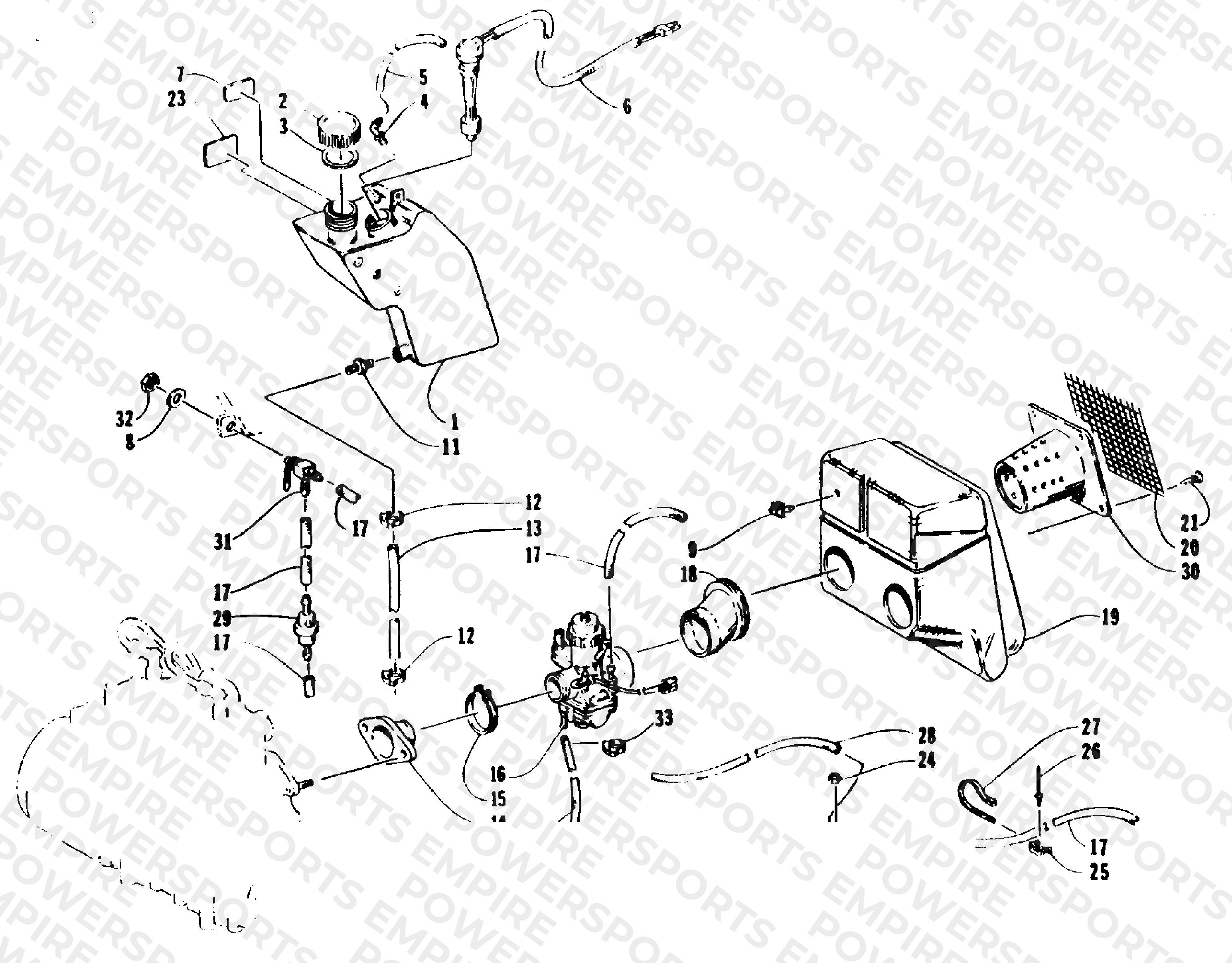 OIL TANK, CARBURETOR, FUEL PUMP, AND SILENCER