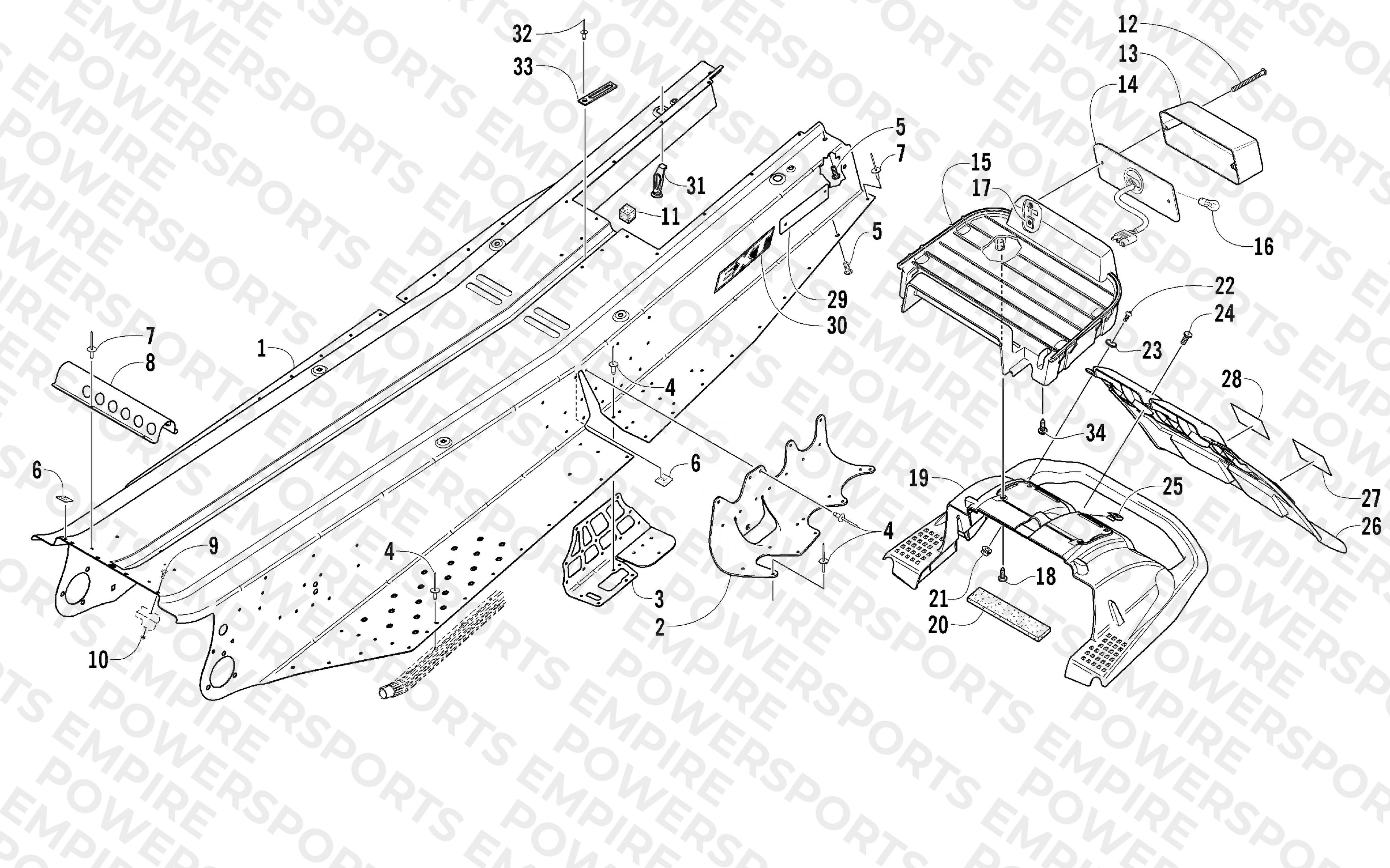 TUNNEL, REAR BUMPER, AND TAILLIGHT ASSEMBLY