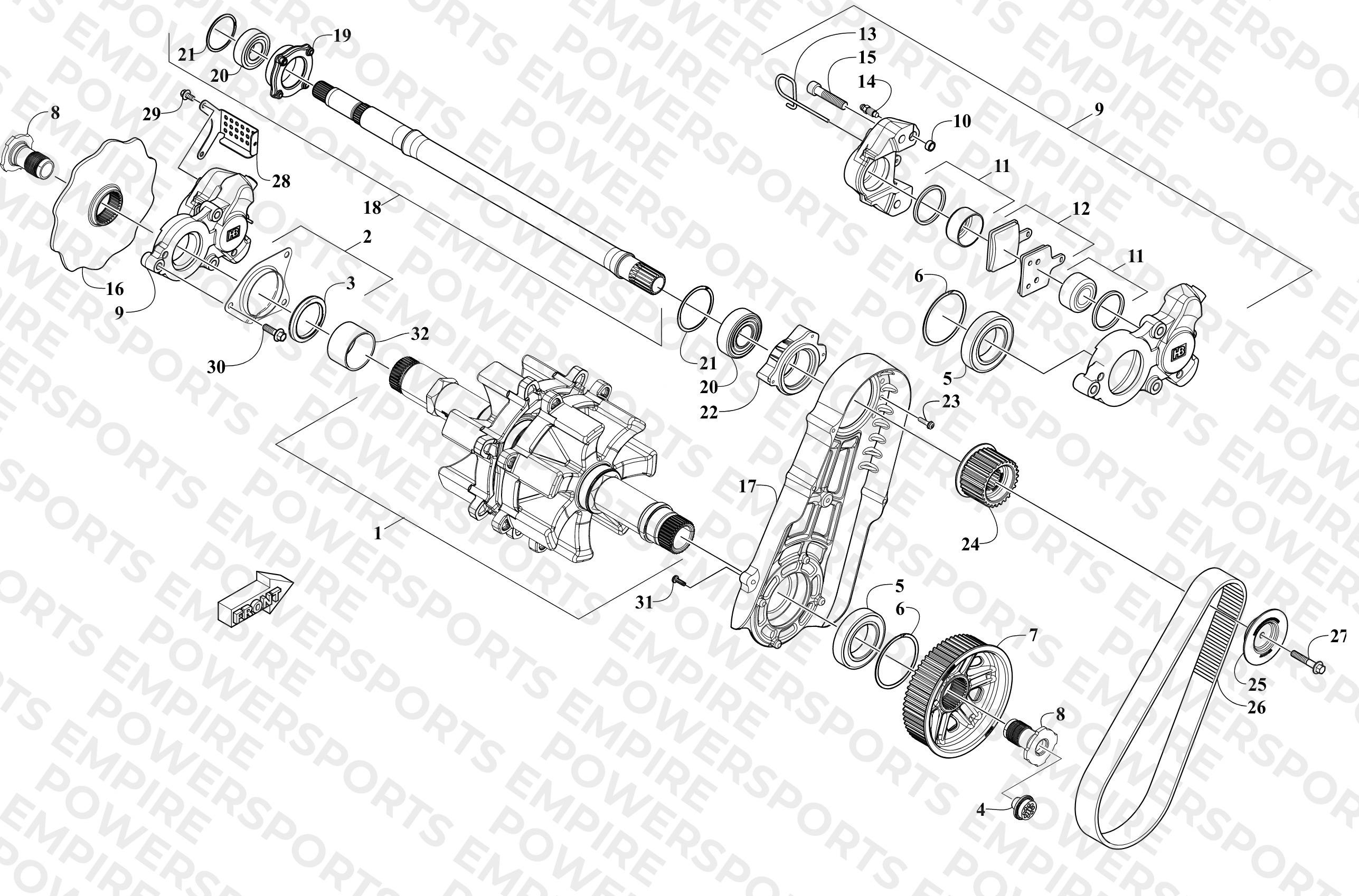 DRIVE TRAIN SHAFTS AND BRAKE ASSEMBLIES