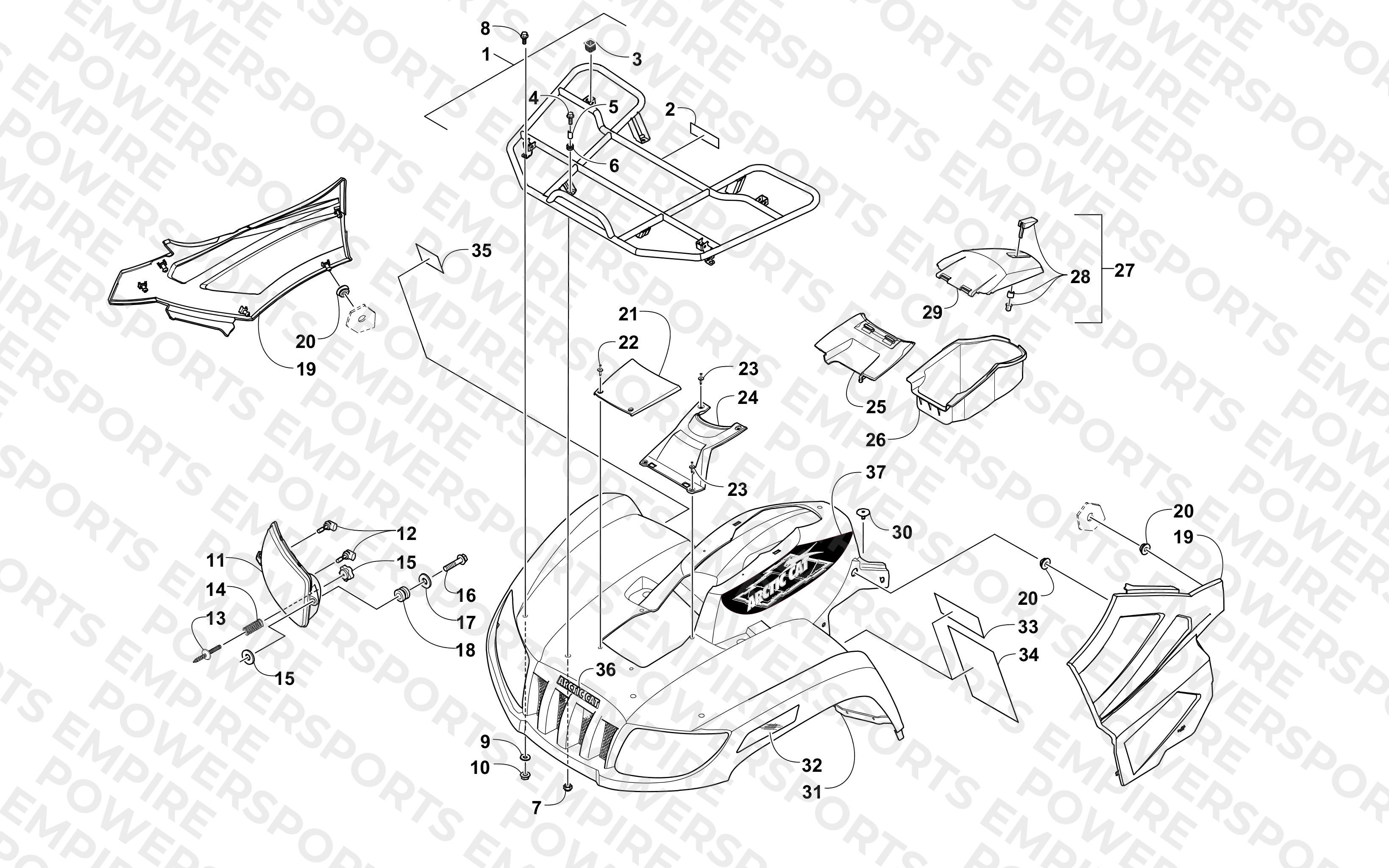 FRONT RACK, BODY PANEL, AND HEADLIGHT ASSEMBLIES