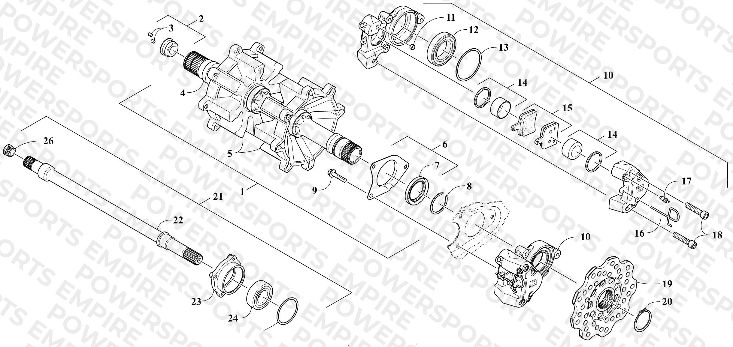 DRIVE TRAIN SHAFTS AND BRAKE ASSEMBLIES