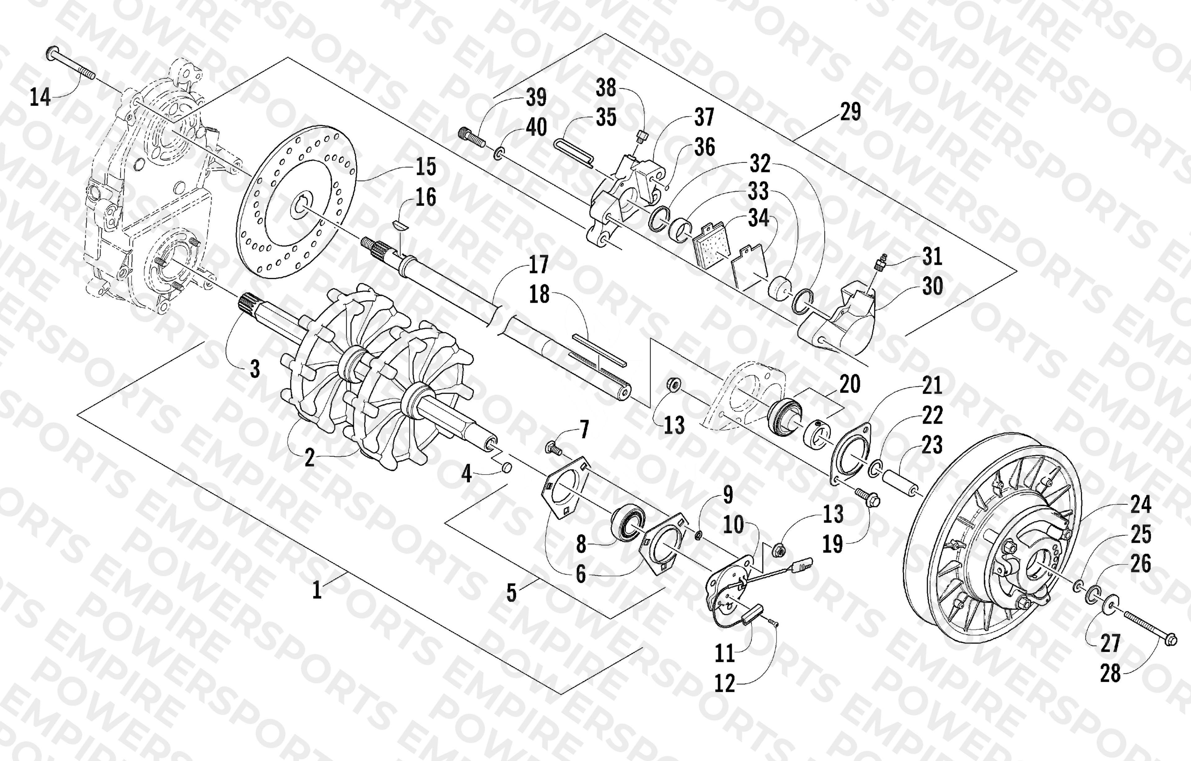DRIVE TRAIN SHAFT AND BRAKE ASSEMBLIES