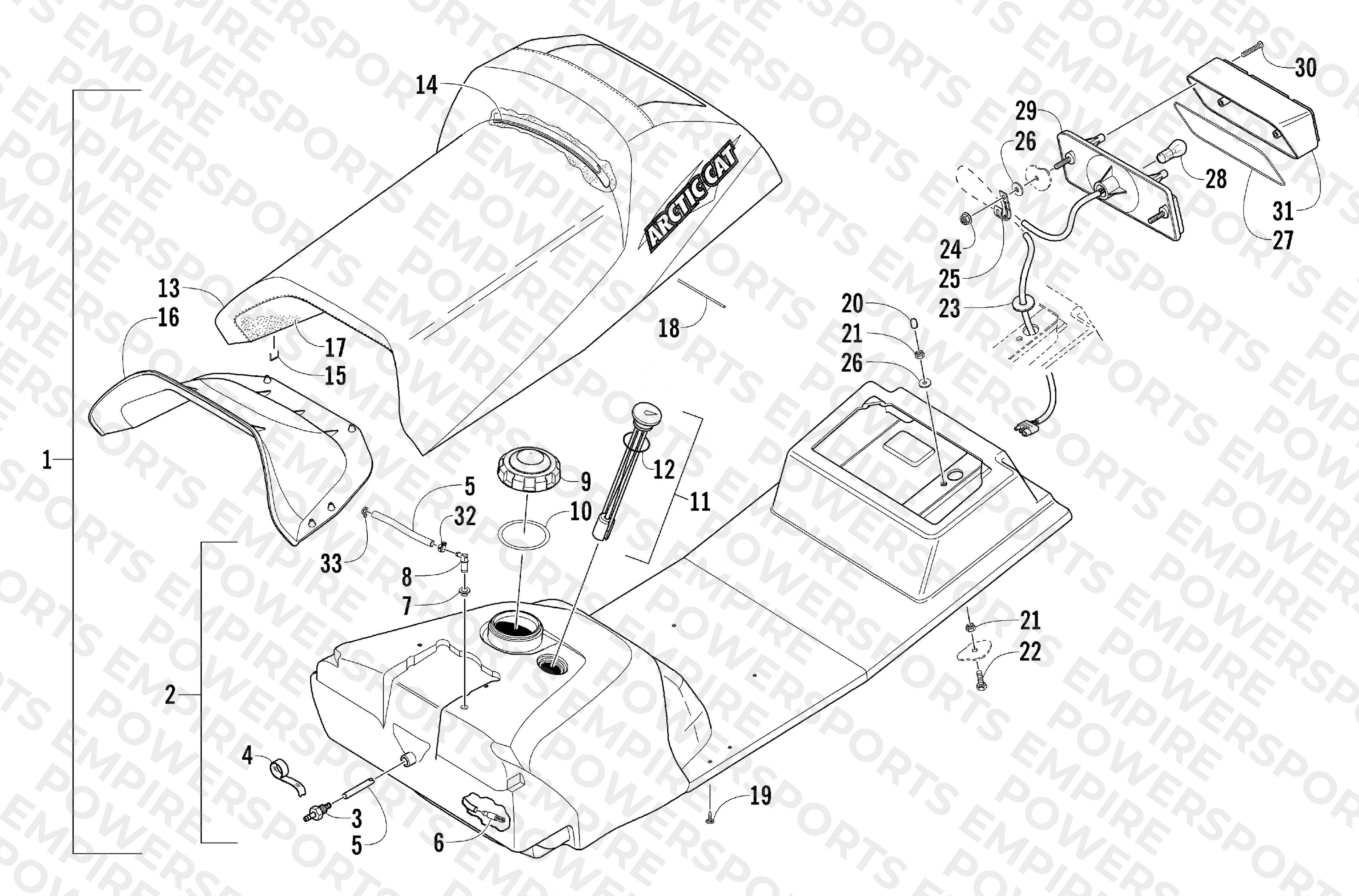 GAS TANK, SEAT, AND TAILLIGHT ASSEMBLY