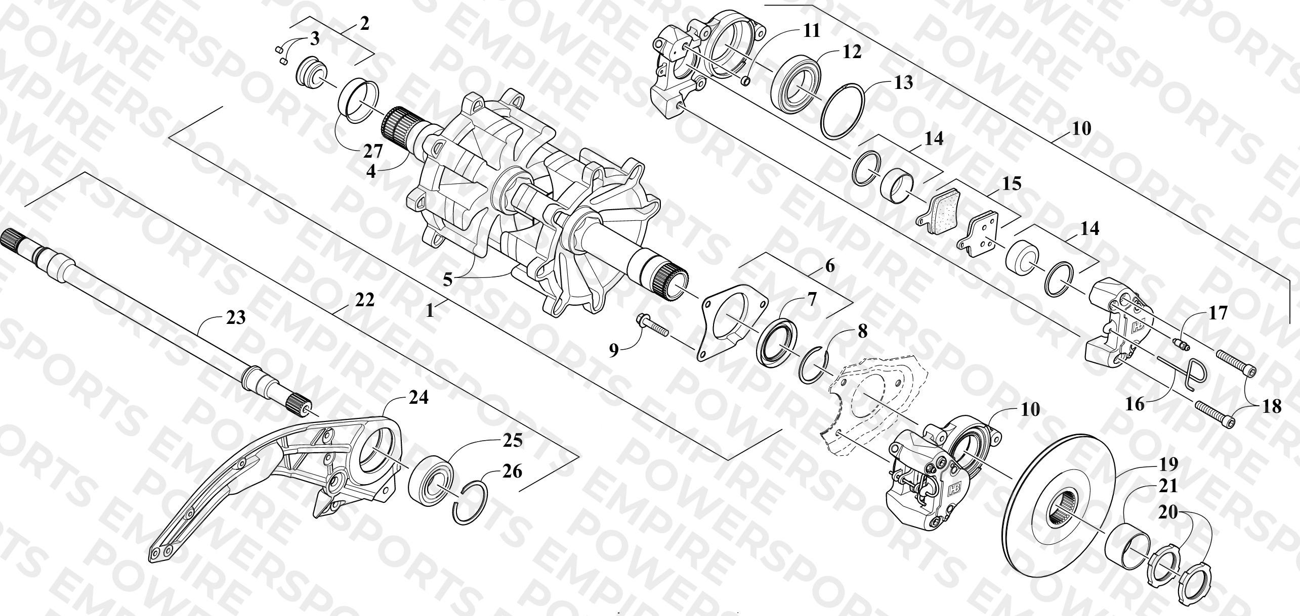 DRIVE TRAIN SHAFTS AND BRAKE ASSEMBLIES