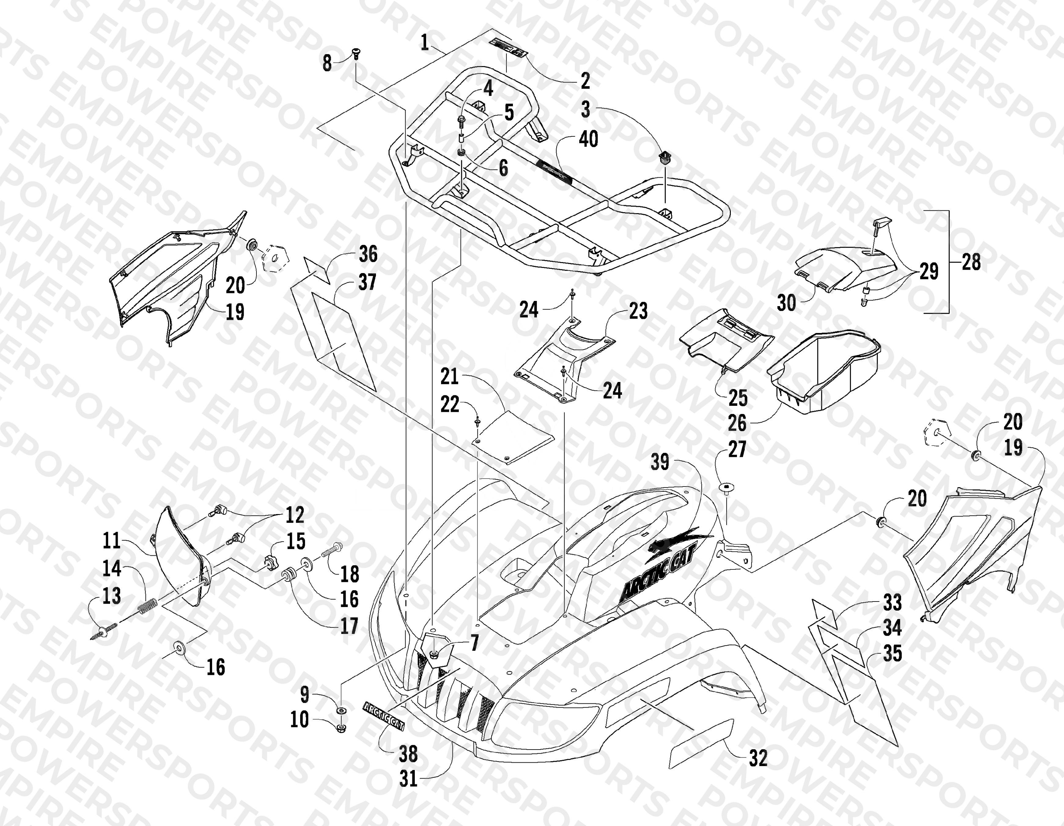 FRONT RACK, BODY PANEL, AND HEADLIGHT ASSEMBLIES