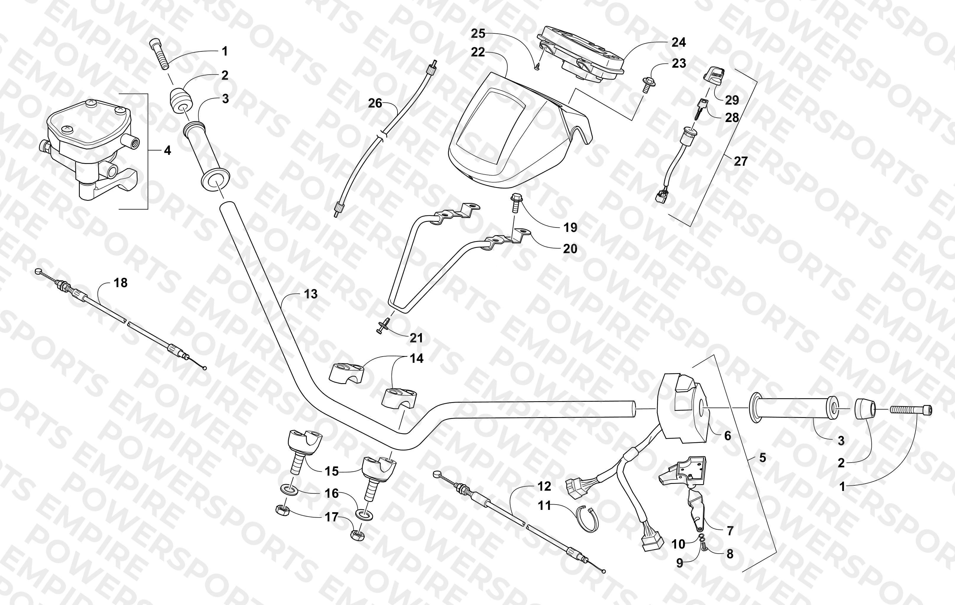 HANDLEBAR, INSTRUMENT POD, AND CONTROL ASSEMBLIES