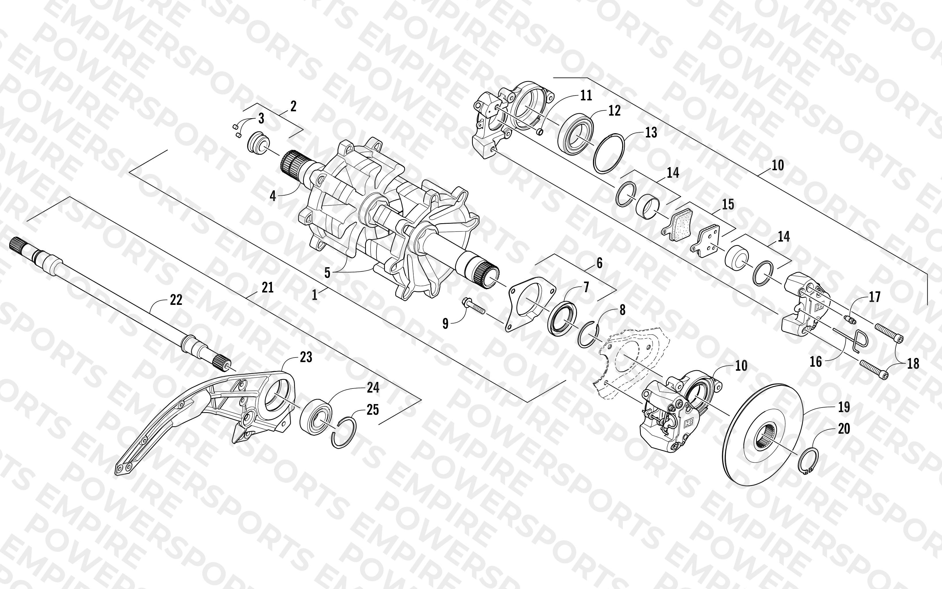 DRIVE TRAIN SHAFTS AND BRAKE ASSEMBLIES