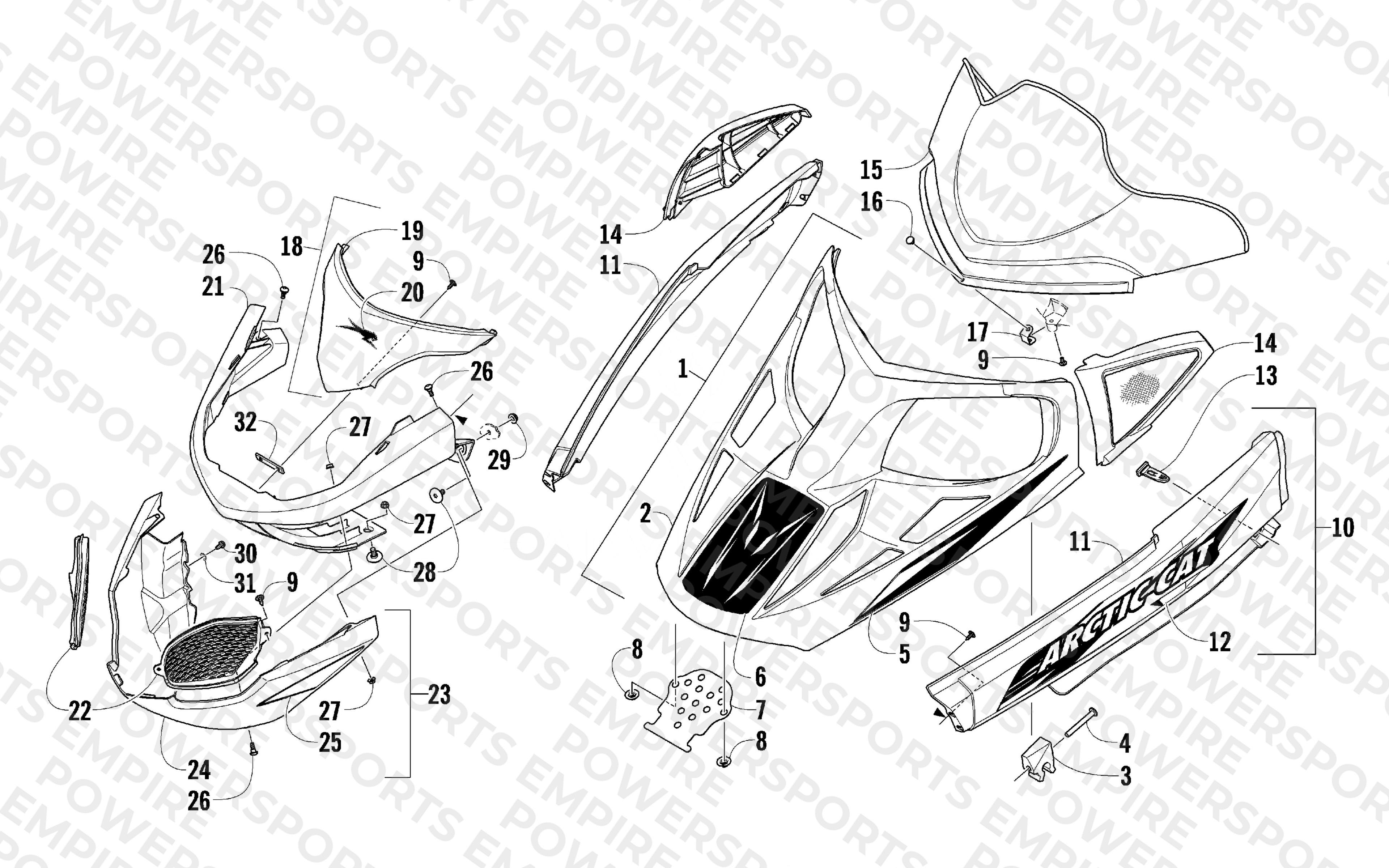 HOOD, WINDSHIELD, AND FRONT BUMPER ASSEMBLY