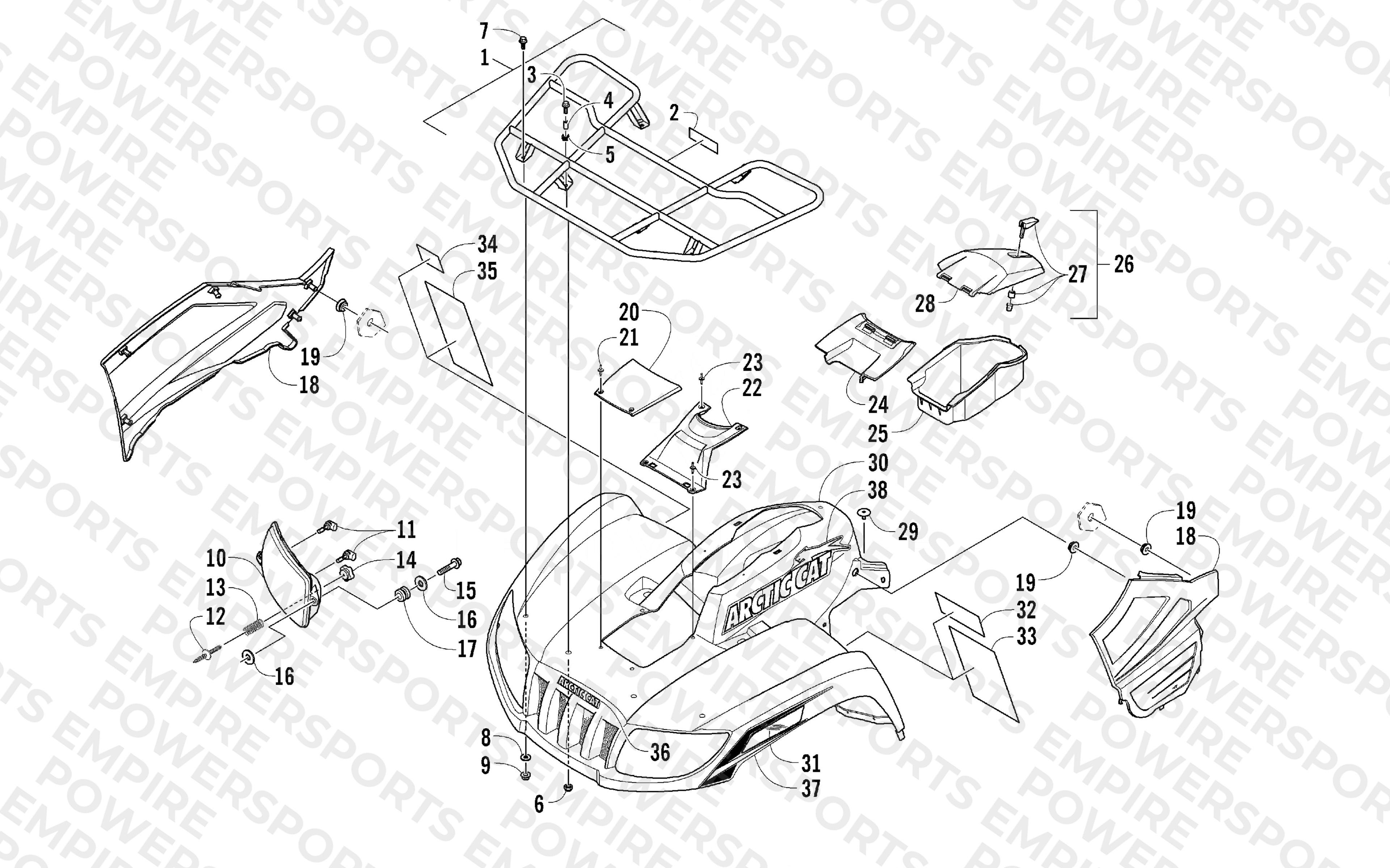 FRONT RACK, BODY PANEL, AND HEADLIGHT ASSEMBLIES