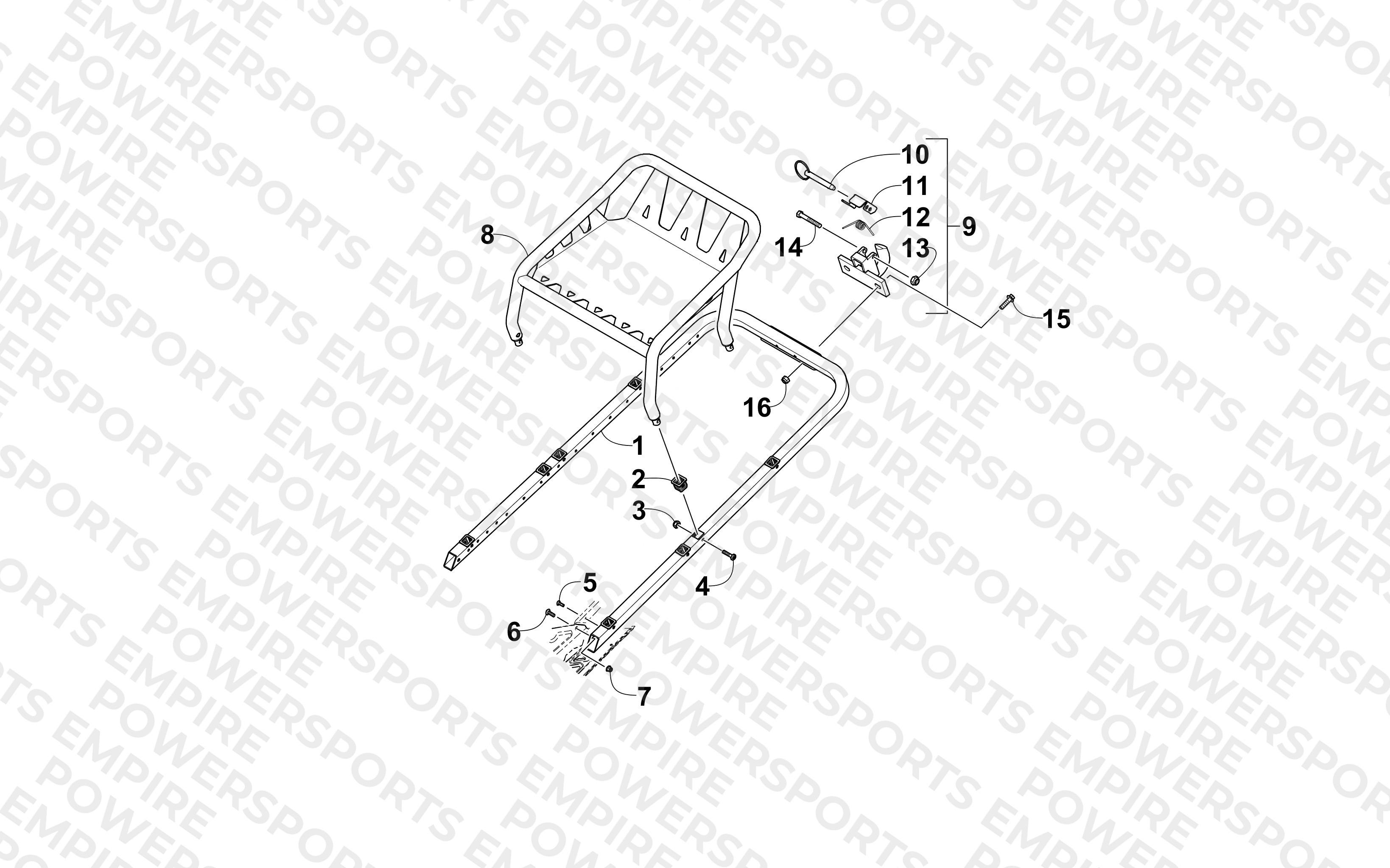 REAR BUMPER, RACK, AND HITCH ASSEMBLY