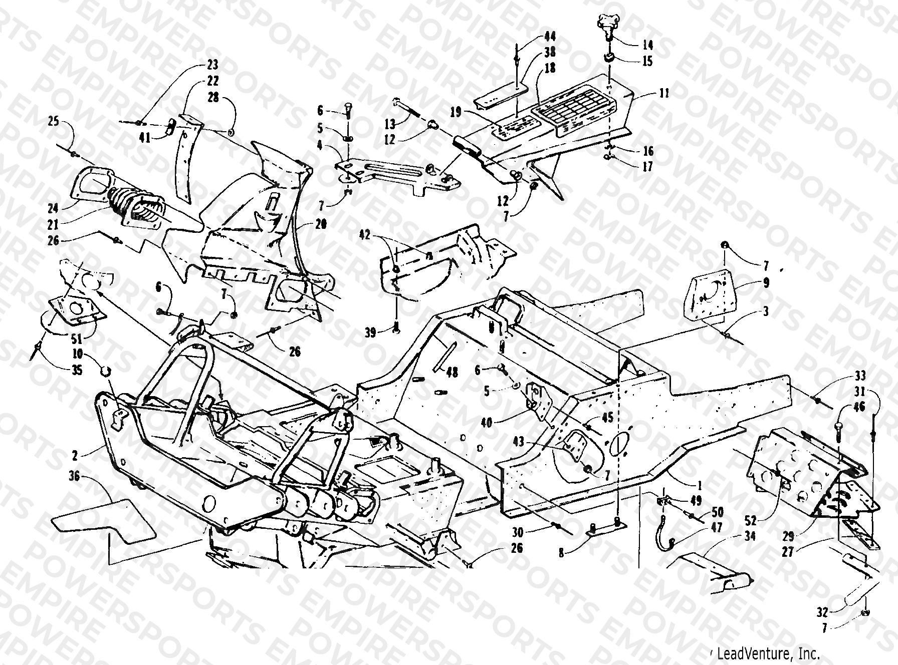 FRONT FRAME, BELLY PAN AND FOOTREST ASSEMBLY