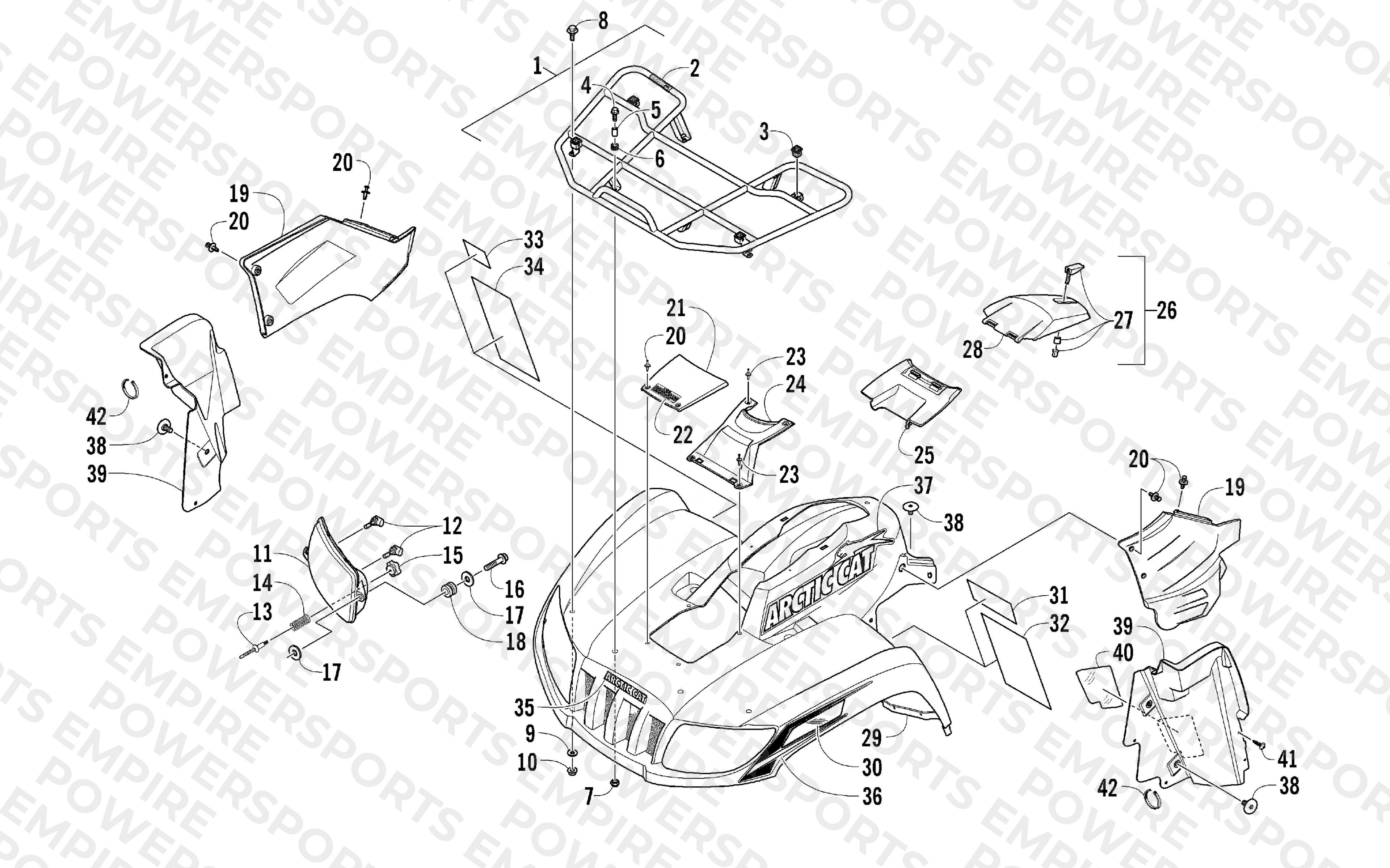 FRONT RACK, BODY PANEL, AND HEADLIGHT ASSEMBLIES
