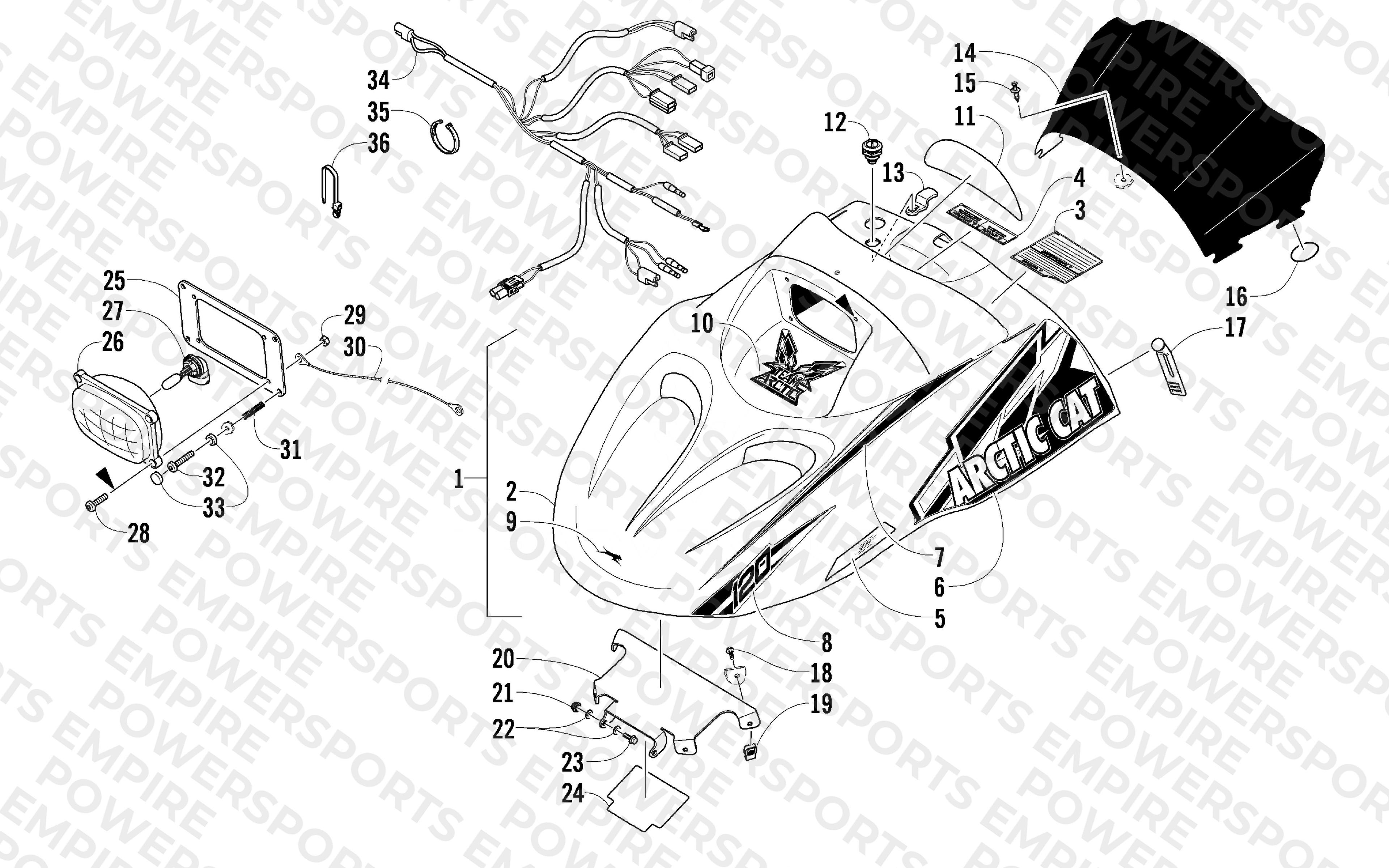 HOOD, HEADLIGHT, AND WINDSHIELD ASSEMBLY