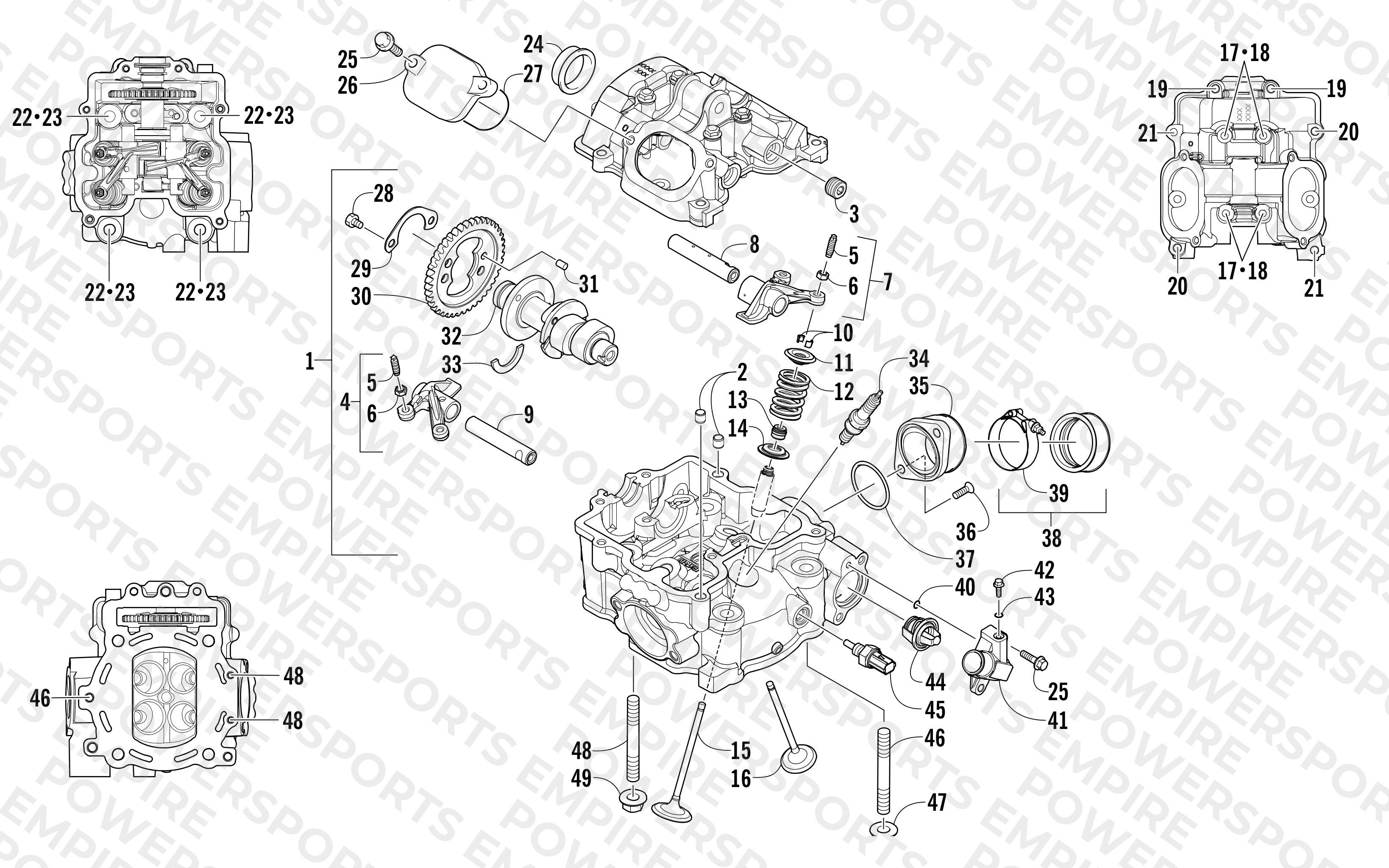 CYLINDER HEAD AND CAMSHAFT/VALVE ASSEMBLY (ENGINE SERIAL NO. 0309070 AND UP)
