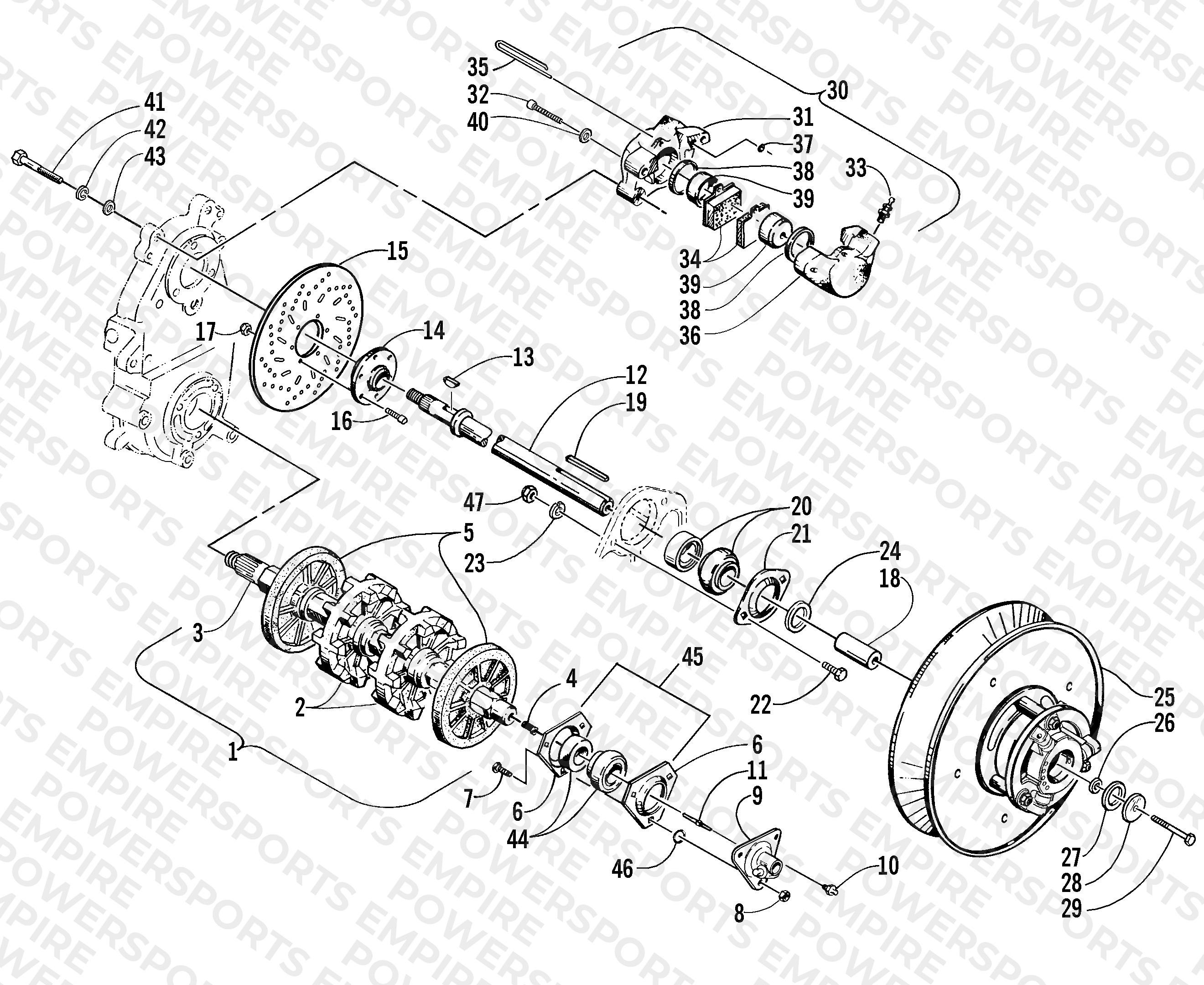 DRIVE TRAIN SHAFTS AND BRAKE ASSEMBLIES