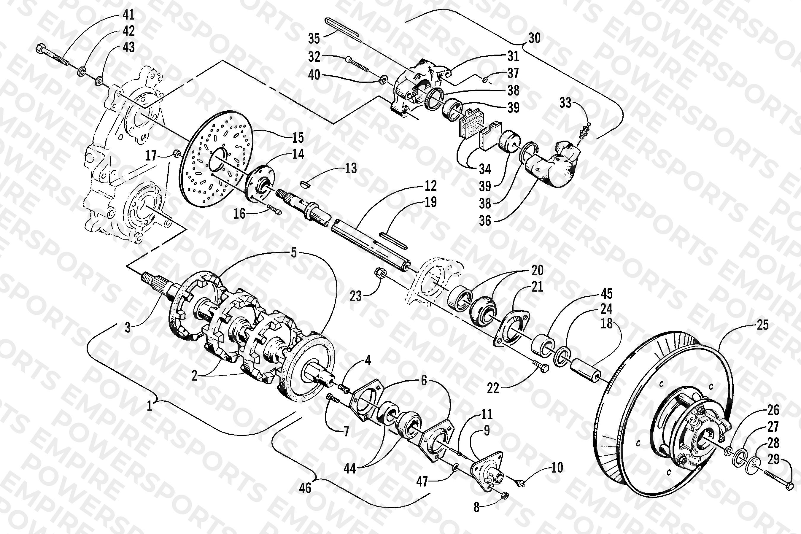 DRIVE TRAIN SHAFTS AND BRAKE ASSEMBLIES