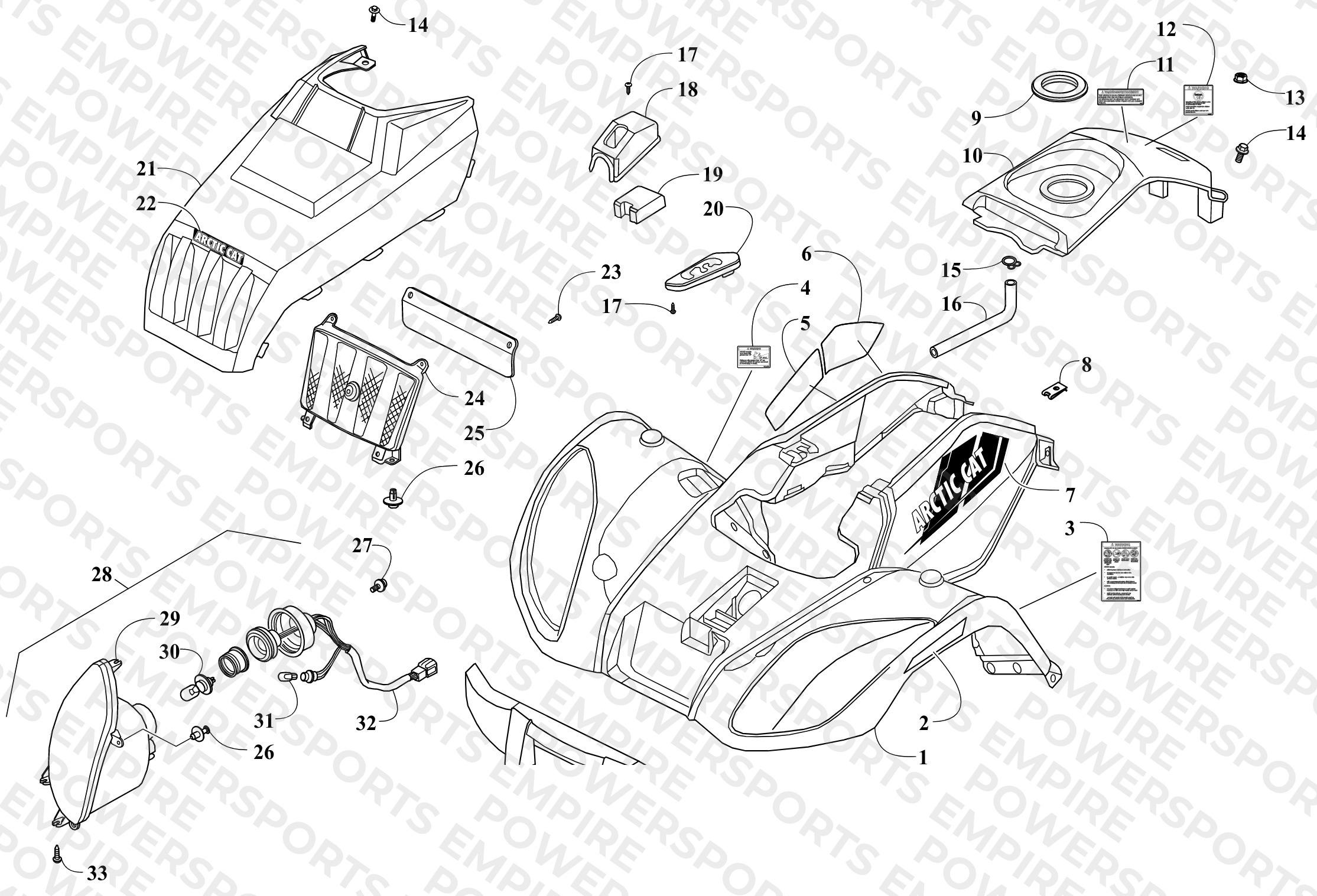 FRONT BODY PANEL AND HEADLIGHT ASSEMBLIES