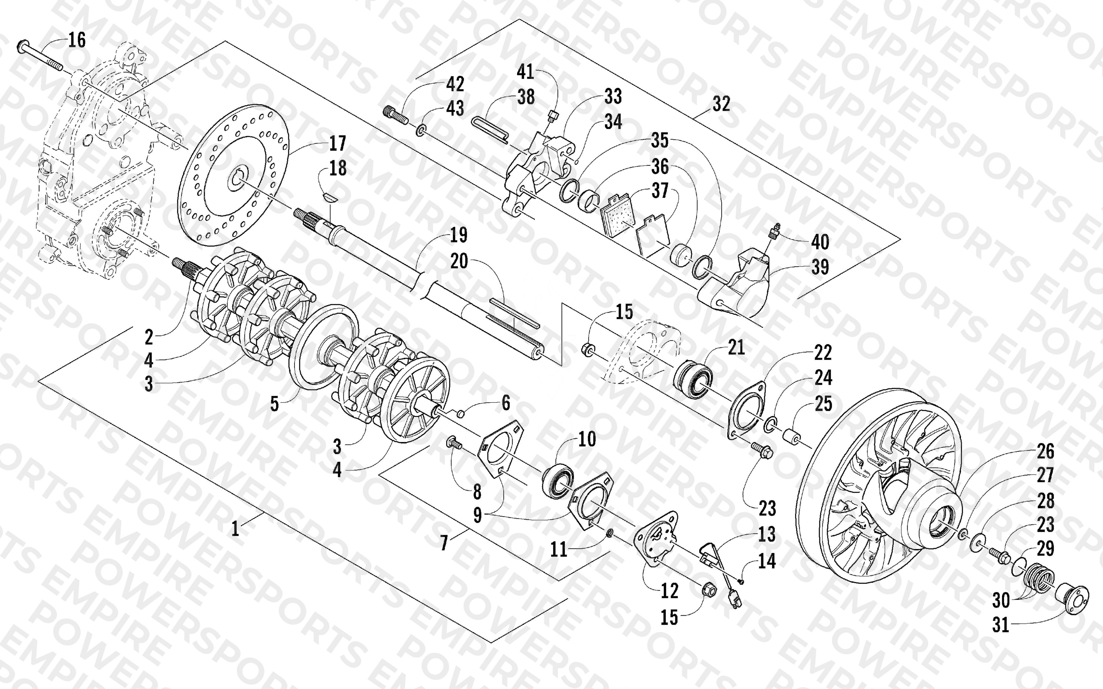 DRIVE TRAIN SHAFTS AND BRAKE ASSEMBLIES
