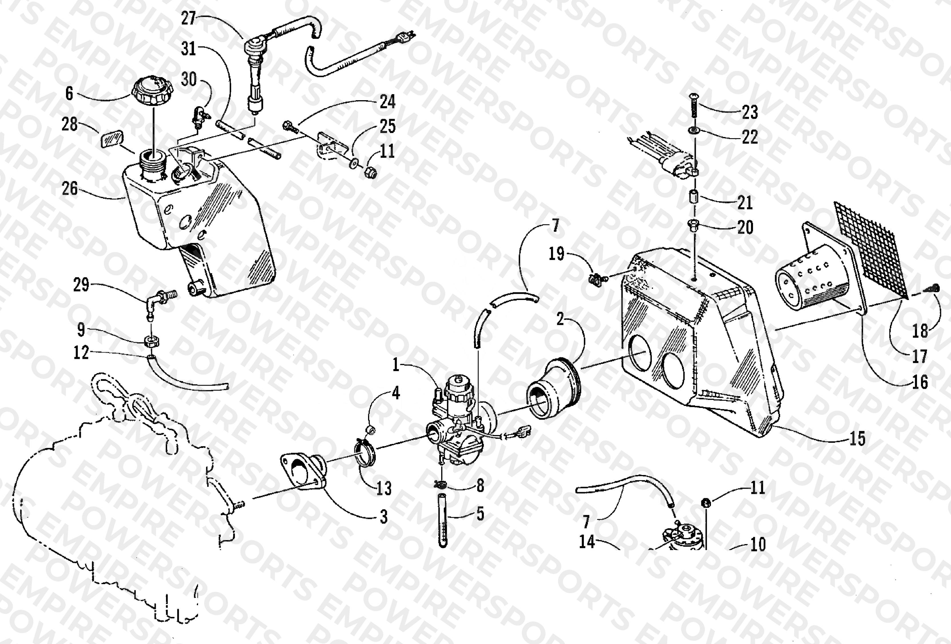 CARBURETOR, FUEL PUMP, OIL TANK, AND AIR SILENCER
