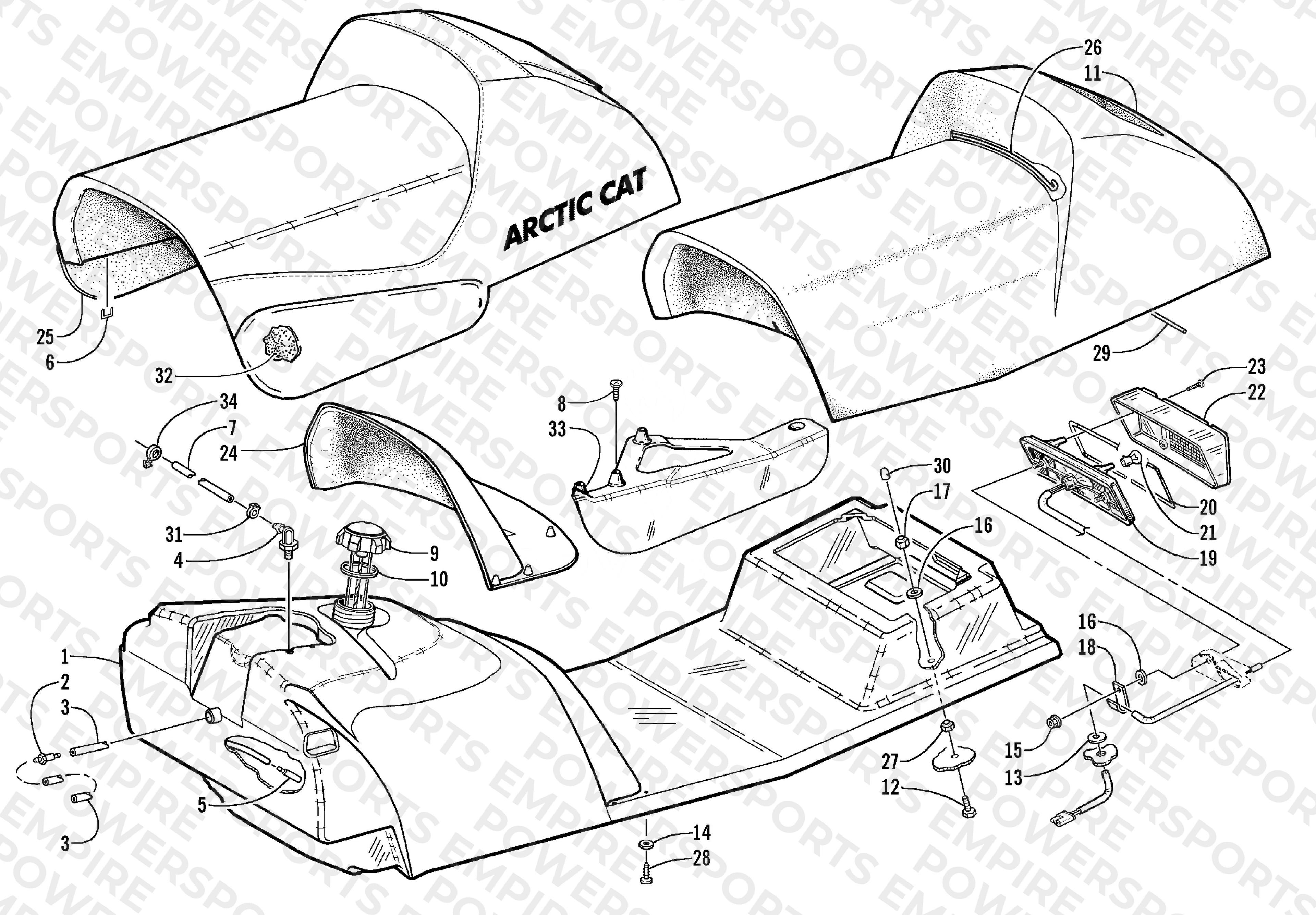 GAS TANK, SEAT, AND TAILLIGHT ASSEMBLY