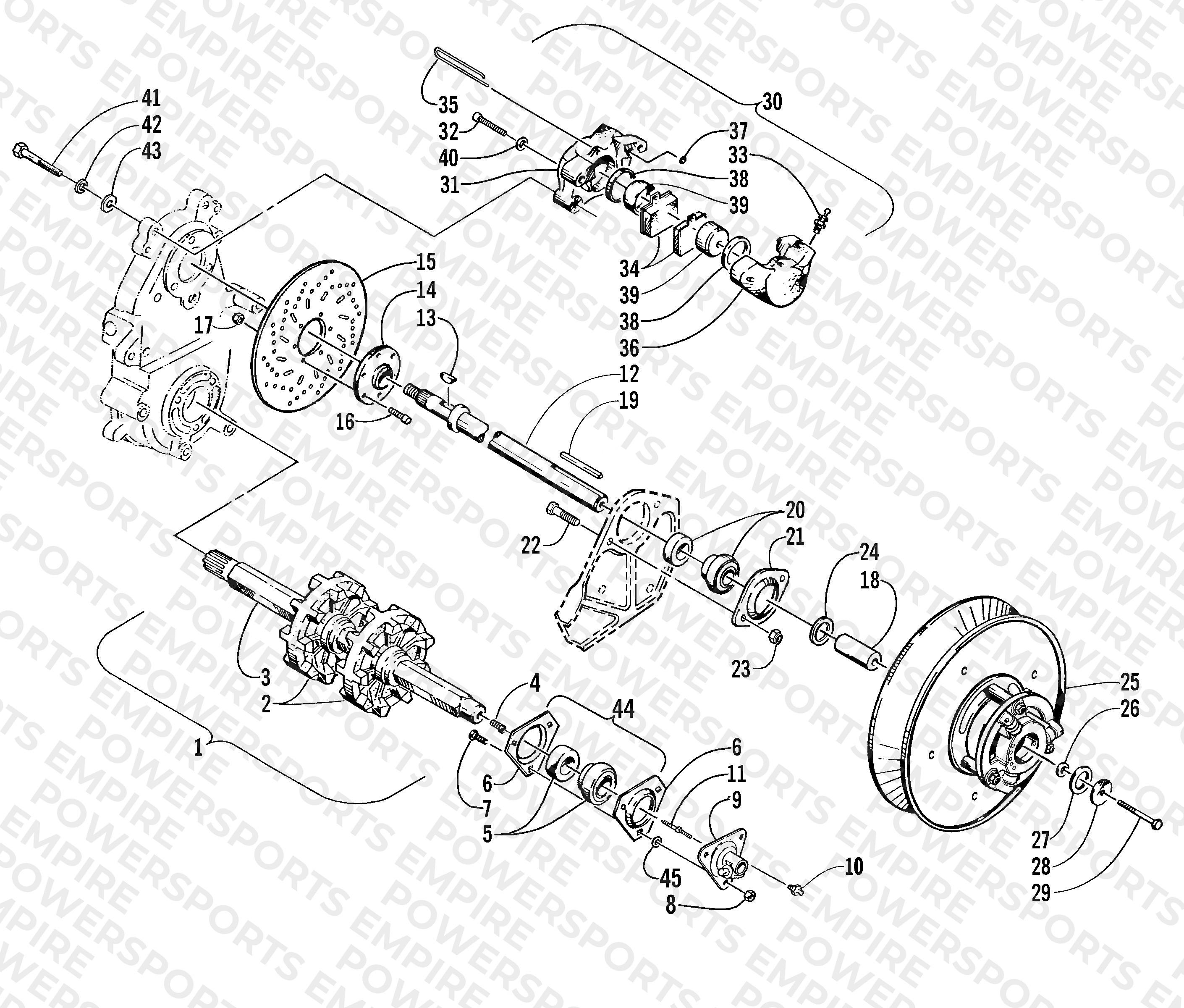 DRIVE TRAIN SHAFTS AND BRAKE ASSEMBLIES