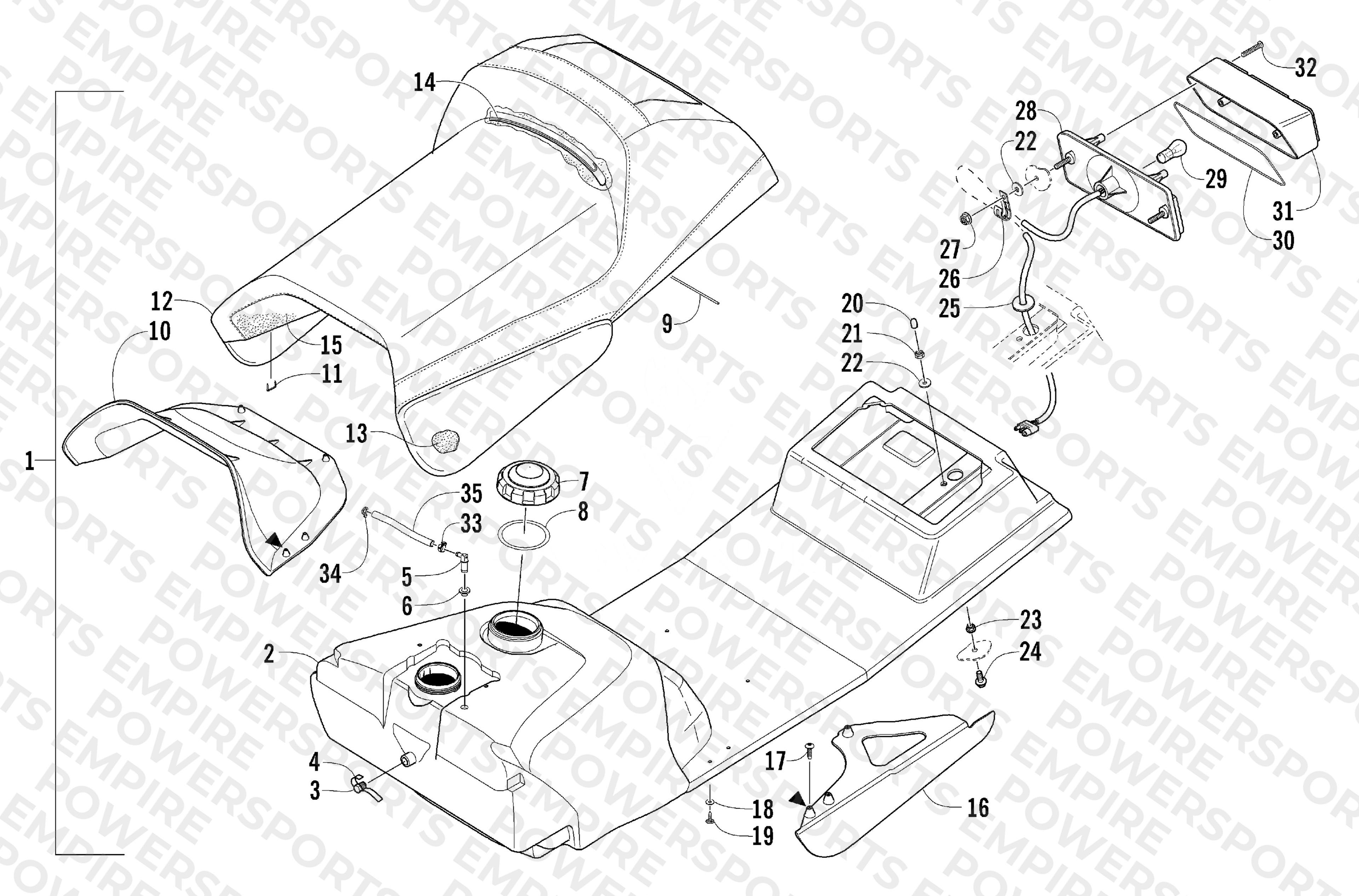 GAS TANK, SEAT, AND TAILLIGHT ASSEMBLY
