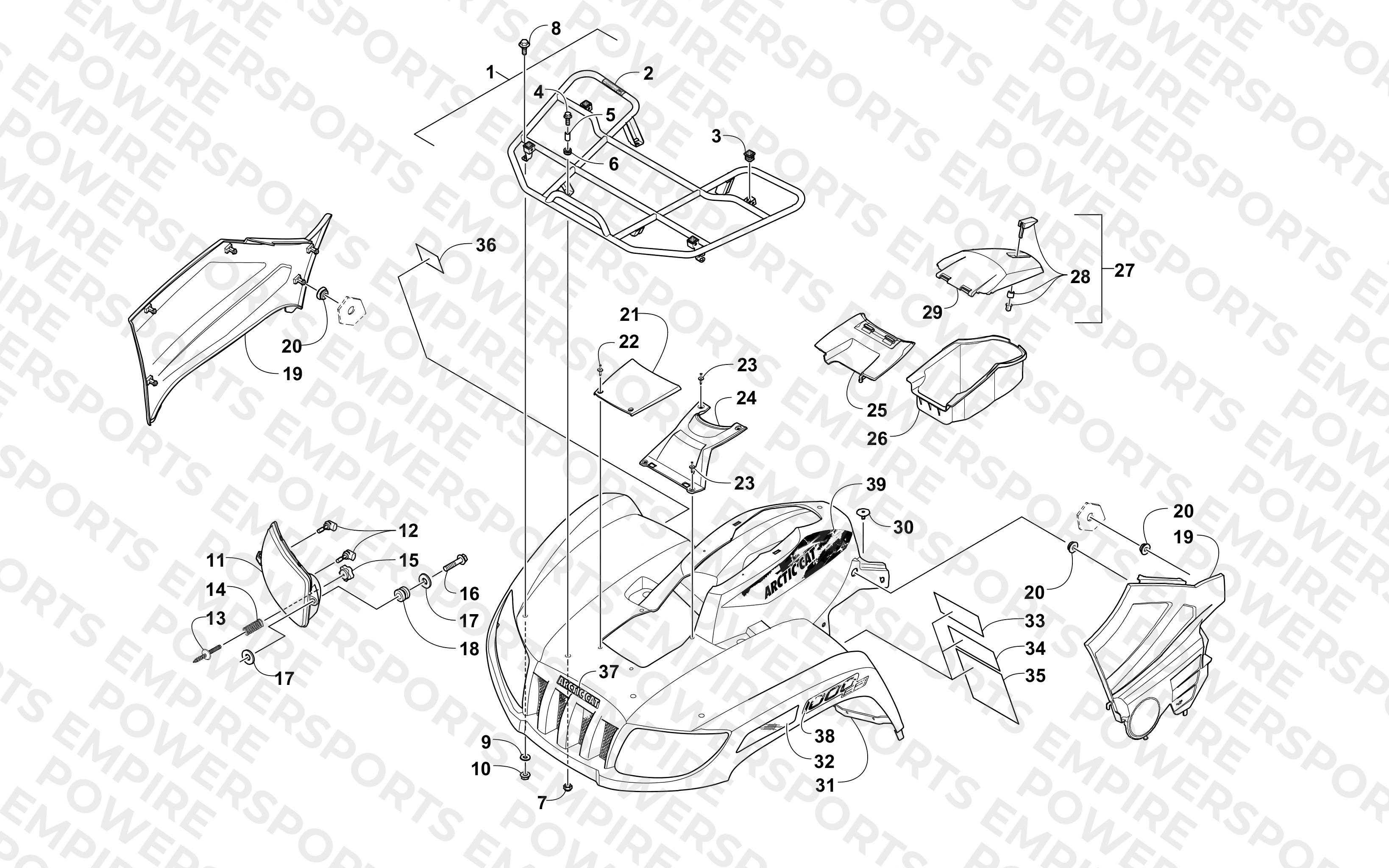 FRONT RACK, BODY PANEL, AND HEADLIGHT ASSEMBLIES
