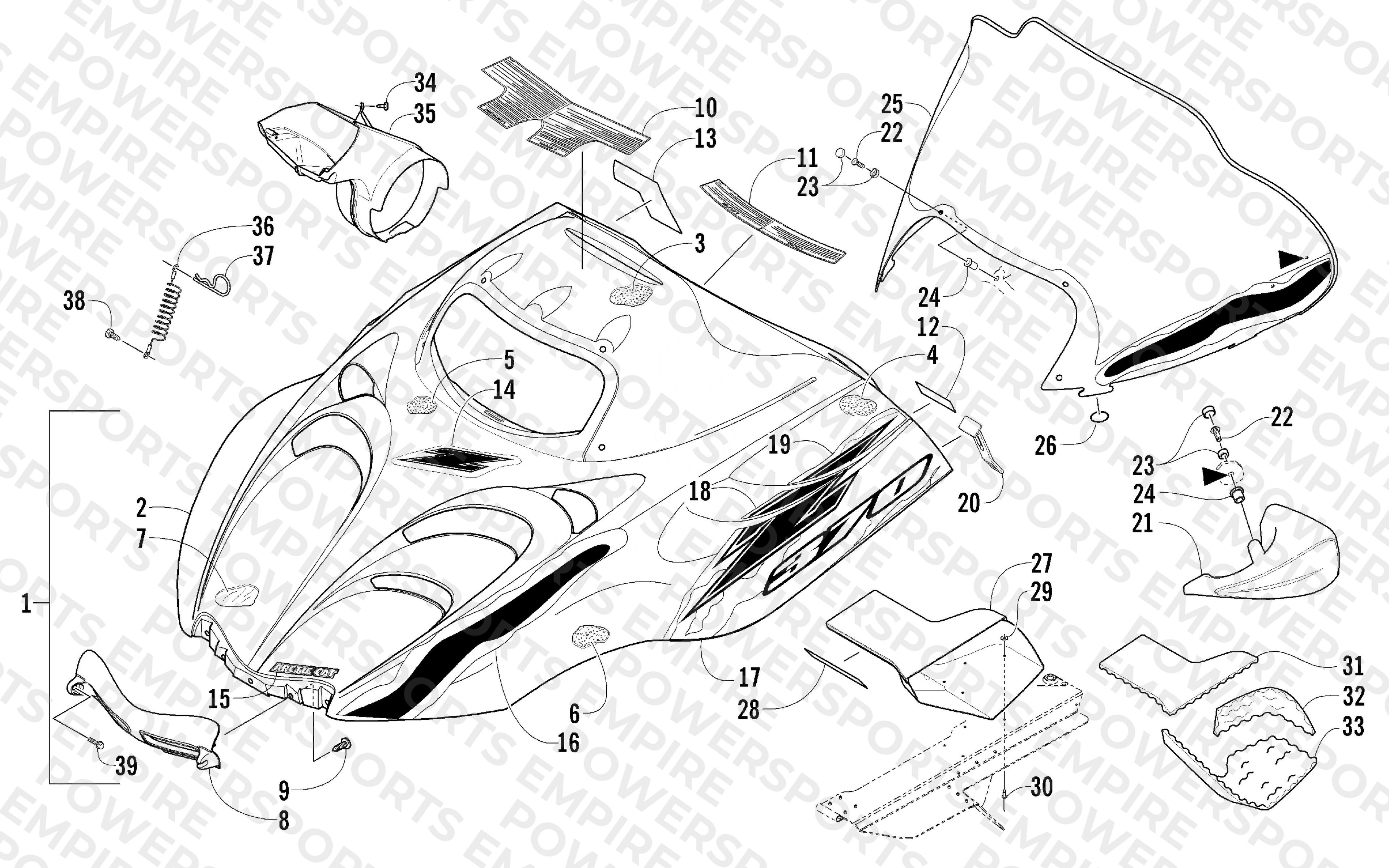 HOOD AND WINDSHIELD ASSEMBLY
