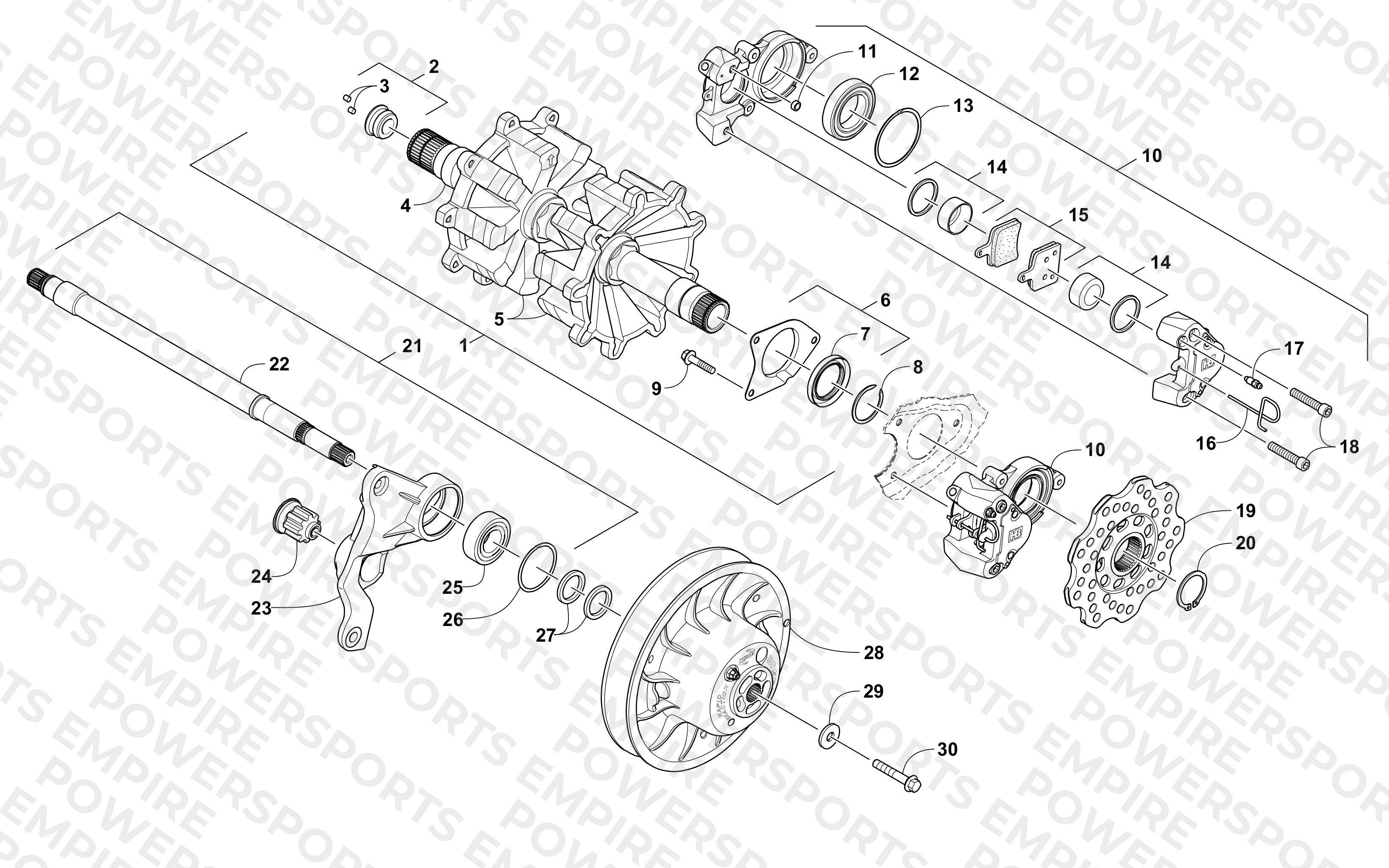 DRIVE TRAIN SHAFTS AND BRAKE ASSEMBLIES