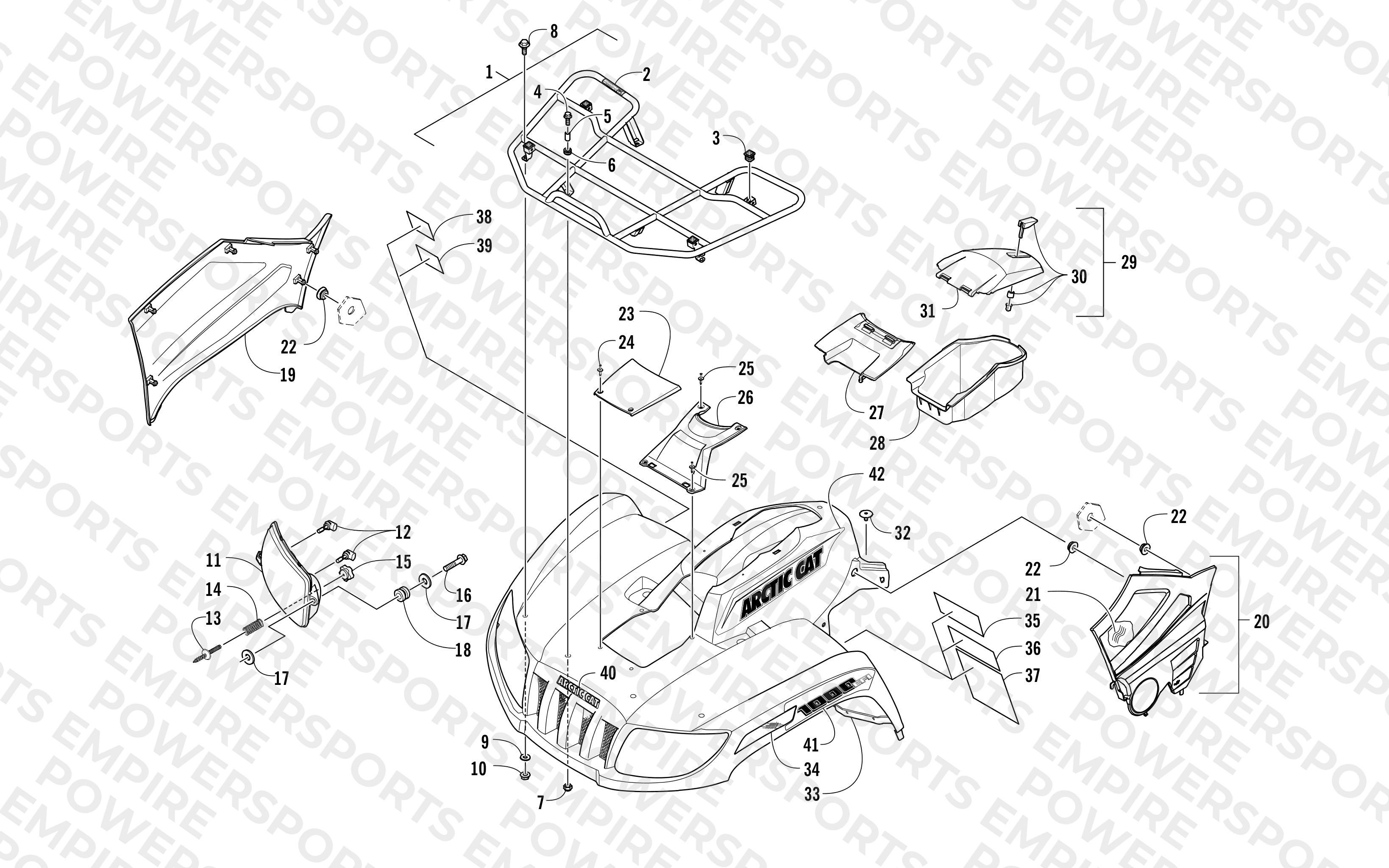 FRONT RACK, BODY PANEL, AND HEADLIGHT ASSEMBLIES