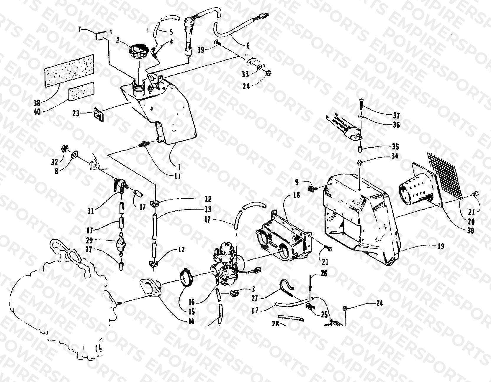 OIL TANK, CARBURETOR, FUEL PUMP, AND SILENCER