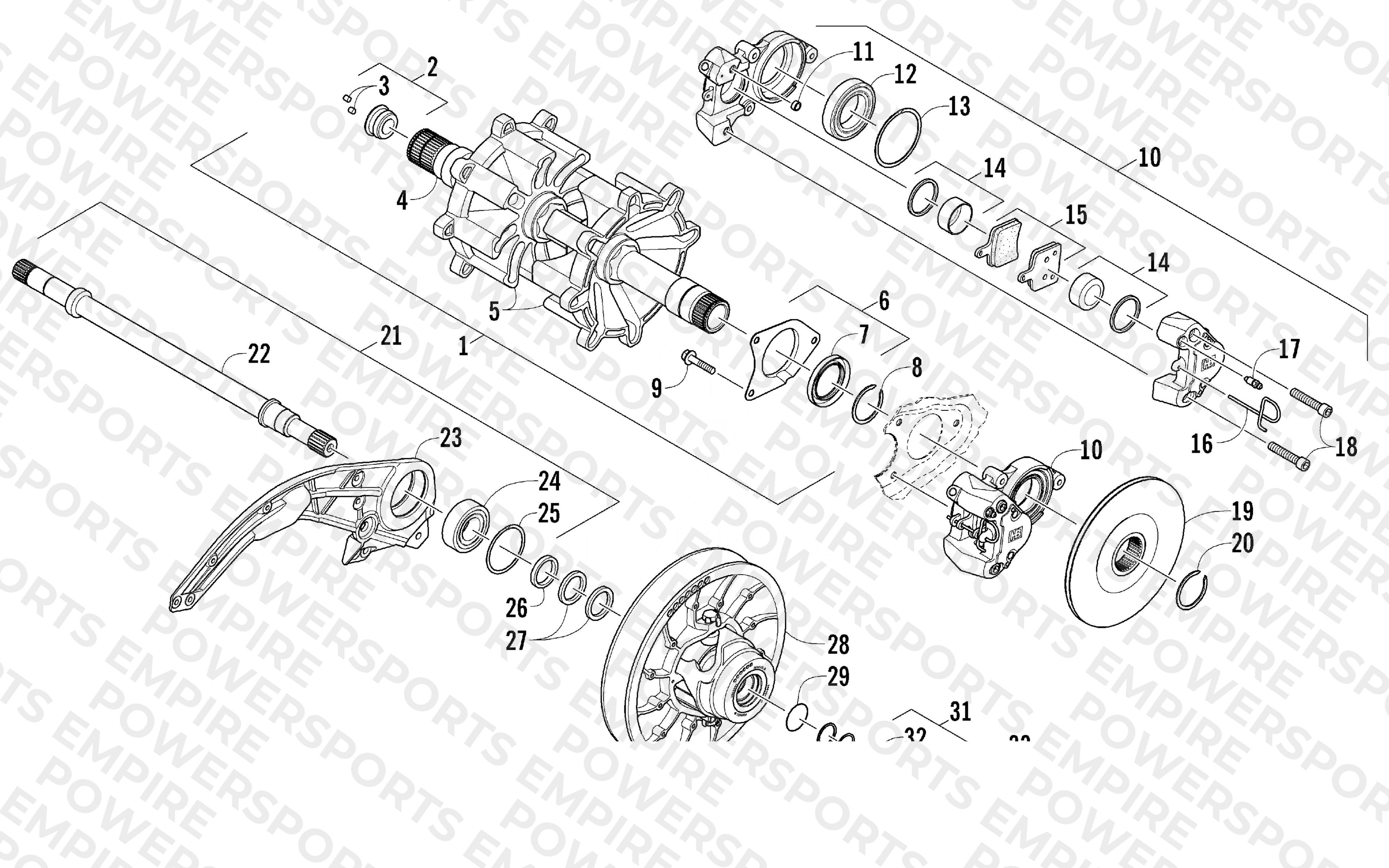 DRIVE TRAIN SHAFTS AND BRAKE ASSEMBLIES