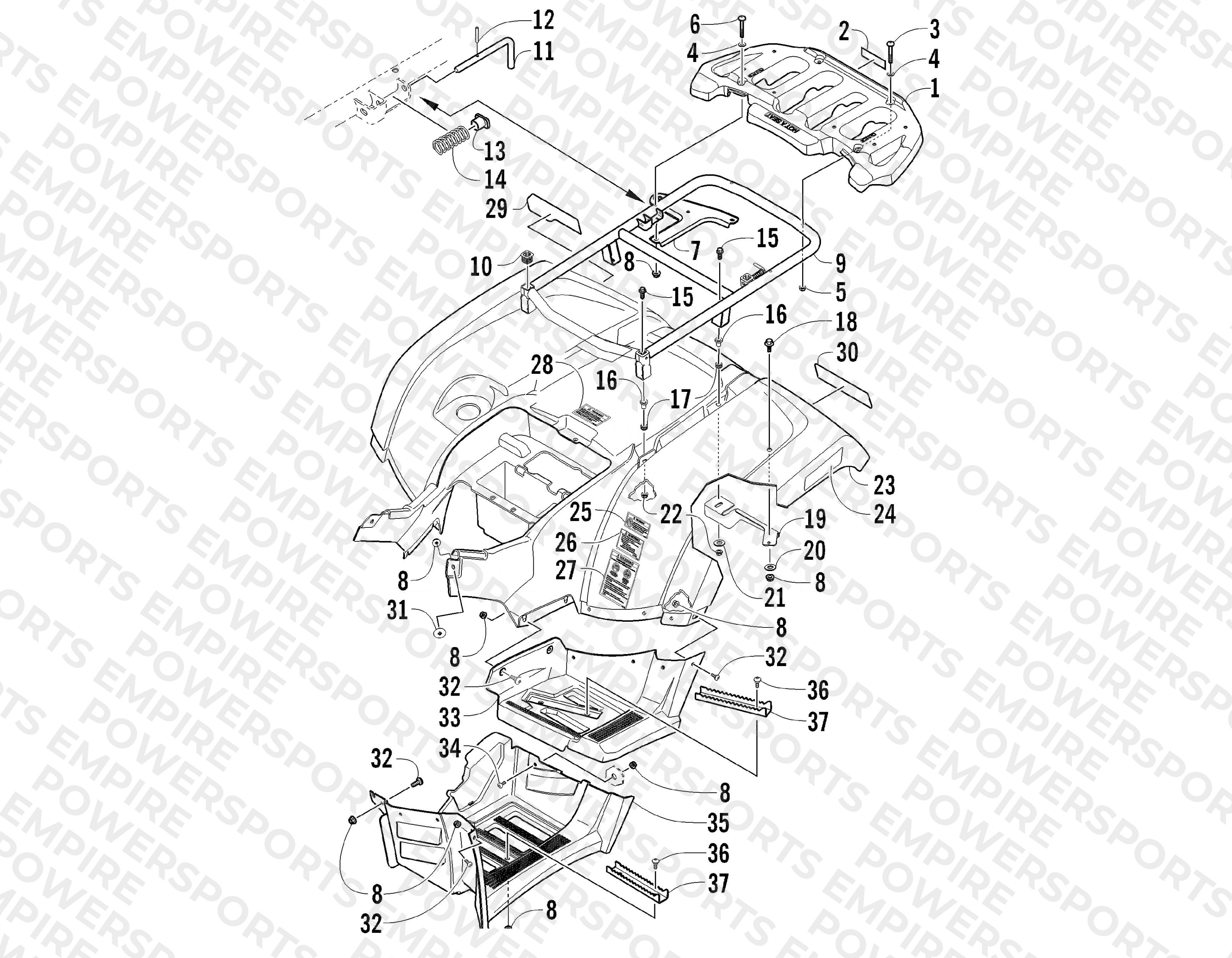 REAR RACK, BODY PANEL, AND FOOTWELL ASSEMBLIES