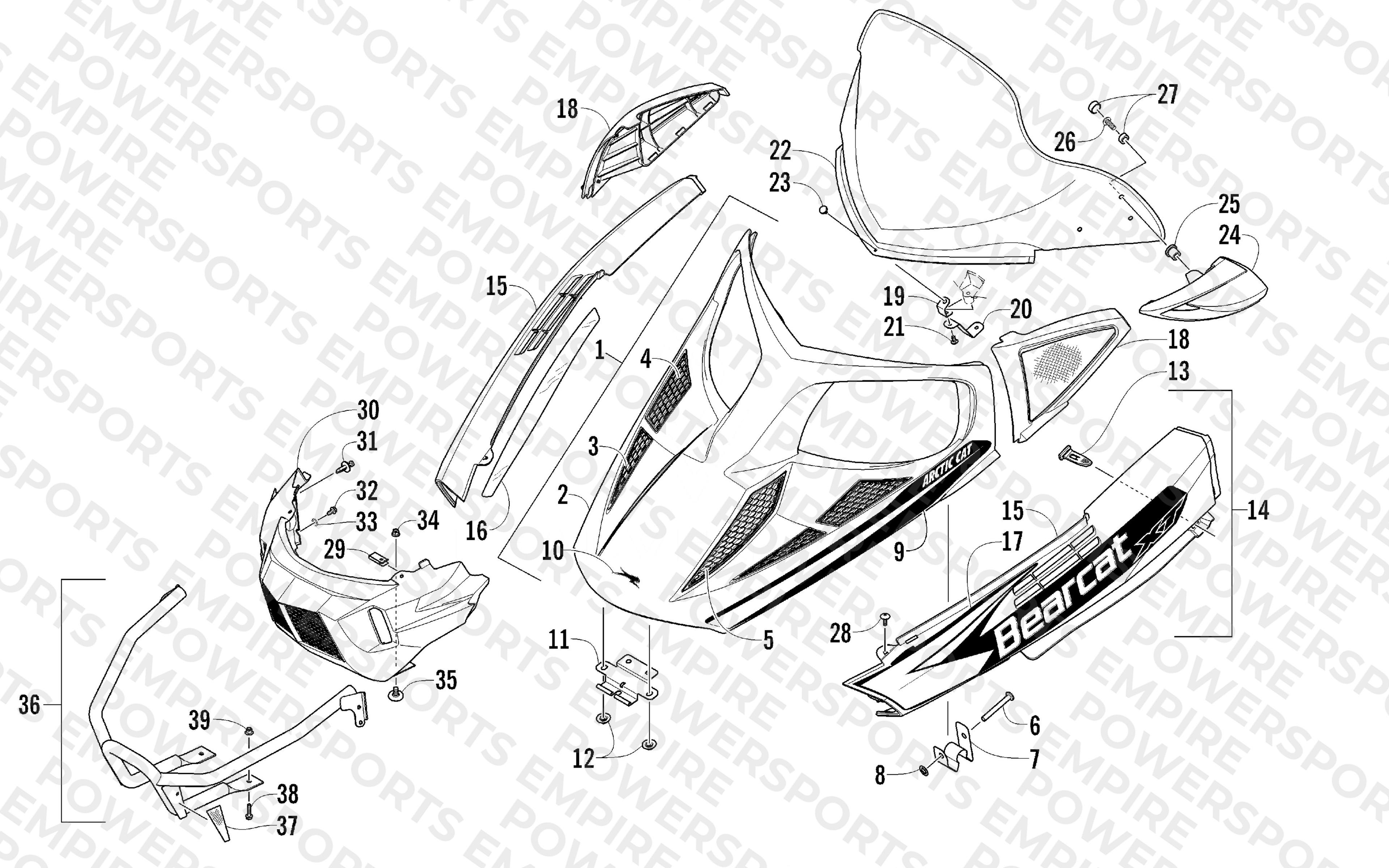 HOOD, WINDSHIELD, AND FRONT BUMPER ASSEMBLY
