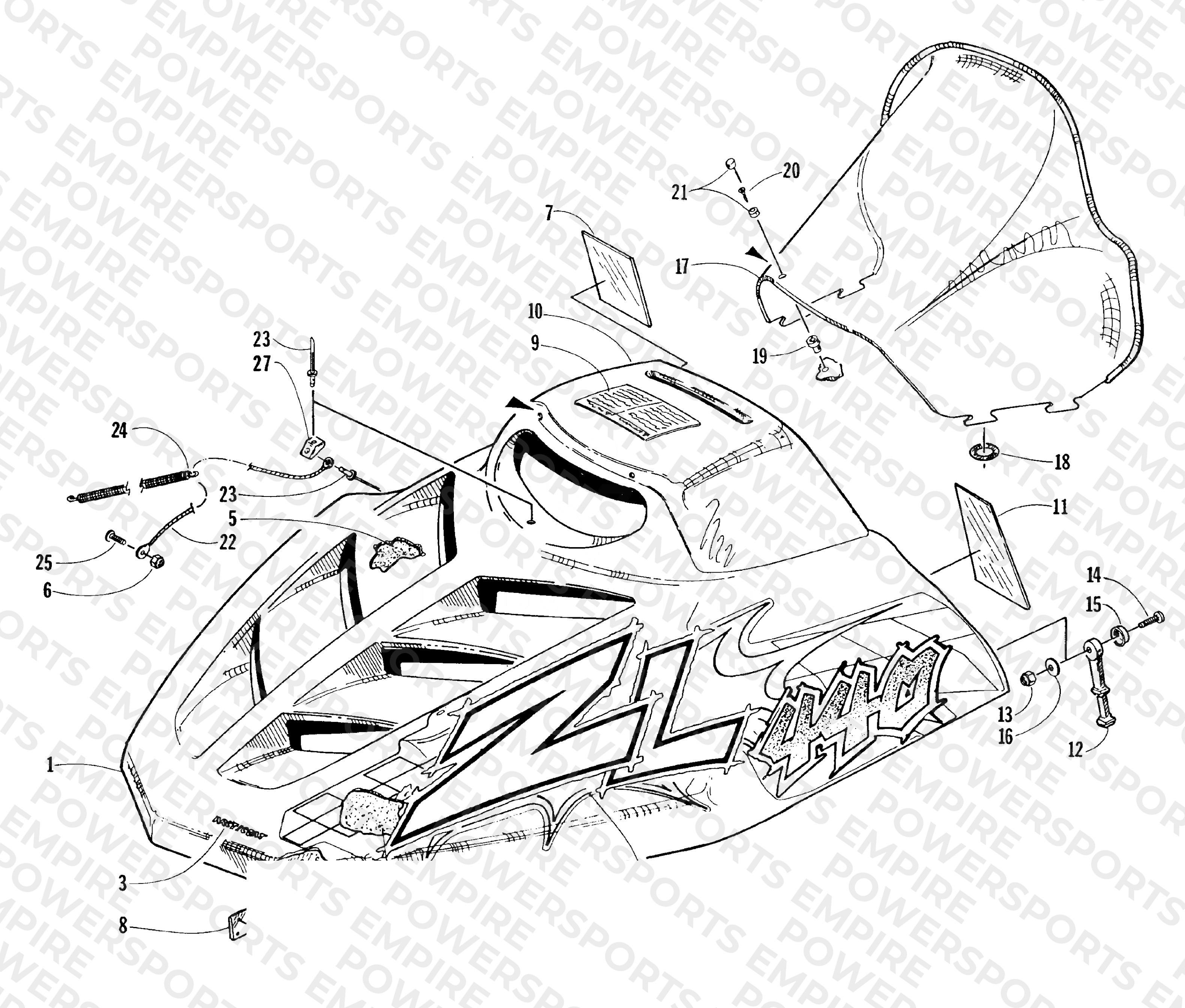 HOOD AND WINDSHIELD ASSEMBLY